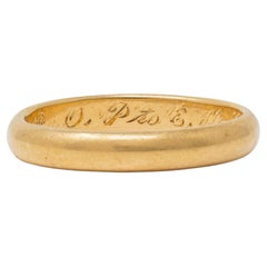 1915 18 Karat Yellow Gold Inscribed Antique Unisex Wedding Band Ring