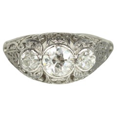 1915 3-Stone Filigree Engagement Ring – 0.87ct Old European Cut Diamonds