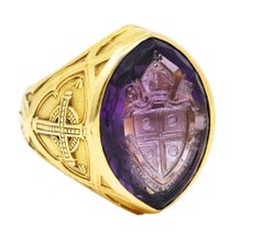 1915 Amethyst 18 Karat Yellow Gold Intaglio Ecclesiastical Antique Bishop's Ring