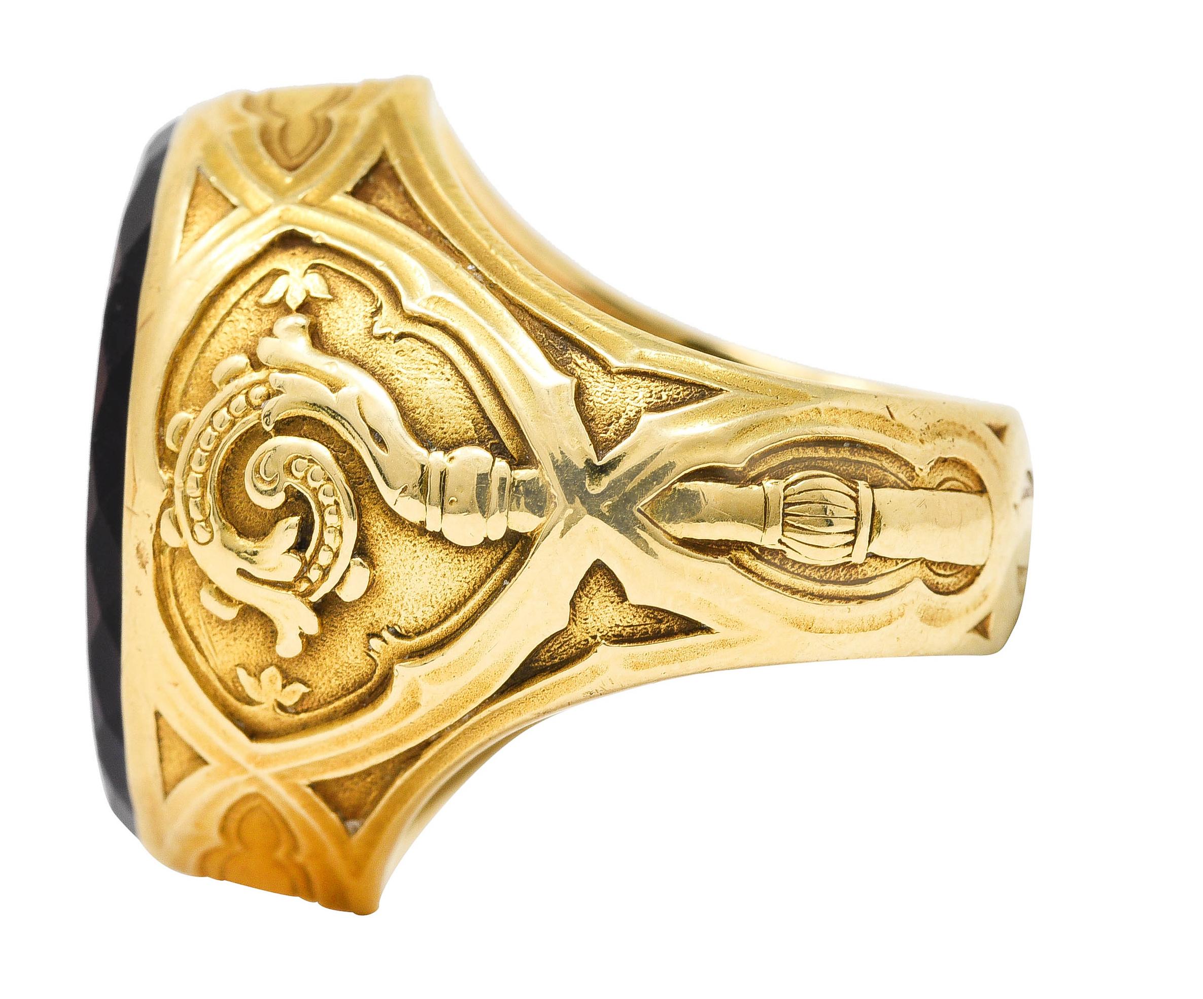Mixed Cut 1915 Amethyst 18 Karat Yellow Gold Intaglio Ecclesiastical Antique Bishop's Ring