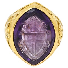 1915 Amethyst 18 Karat Yellow Gold Intaglio Ecclesiastical Antique Bishop's Ring