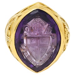 1915 Amethyst 18 Karat Gelbgold Intaglio Ecclesiastical Antiker Bischof''s Ring
