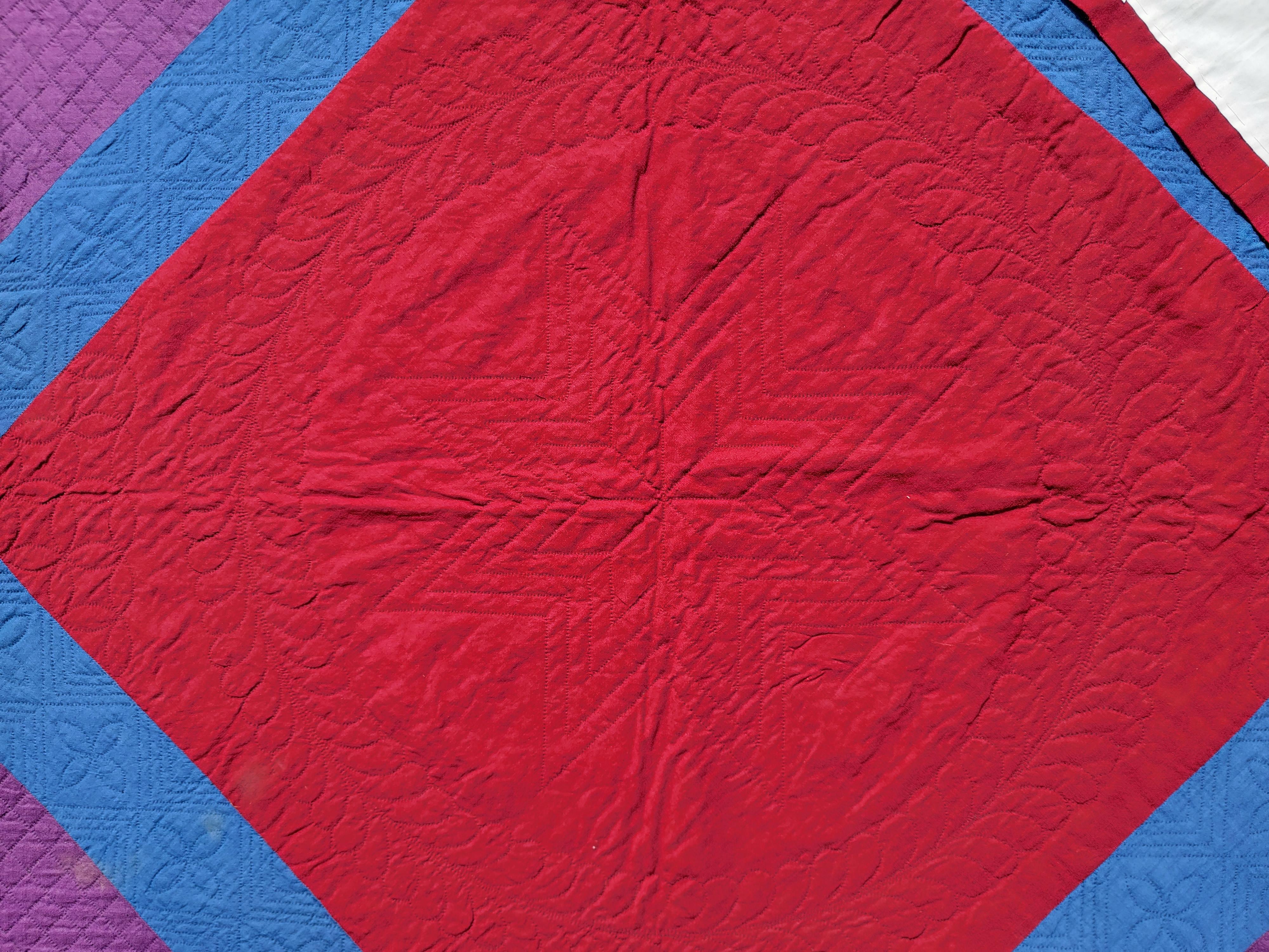 Hand-Crafted 1915 Amish Wool Diamond in a Square Quilt