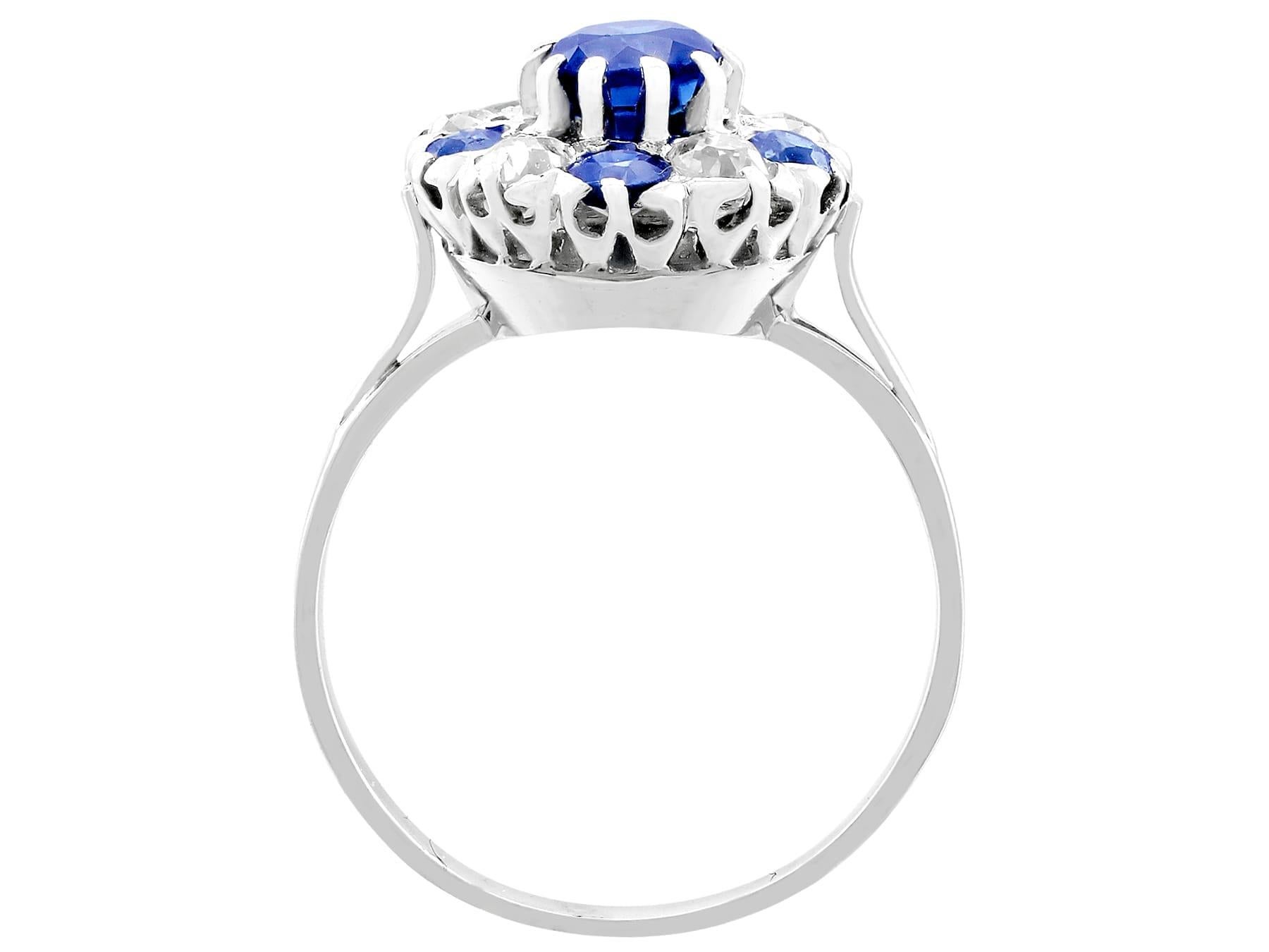 Women's 1915 Antique 1.04 Carat Sapphire and Diamond Platinum Cluster Ring For Sale