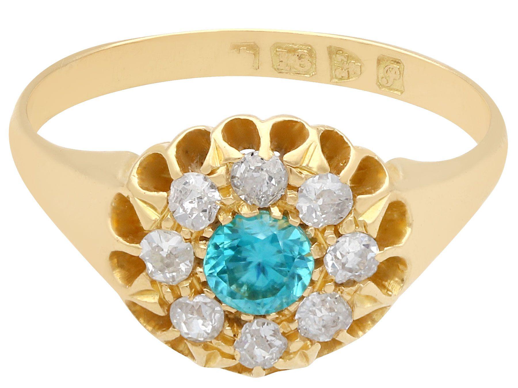 1915 Antique Blue Zircon and Diamond Yellow Gold Cocktail Ring In Excellent Condition In Jesmond, Newcastle Upon Tyne