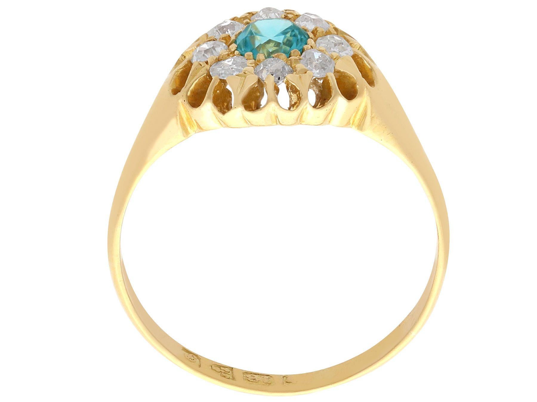 Women's 1915 Antique Blue Zircon and Diamond Yellow Gold Cocktail Ring