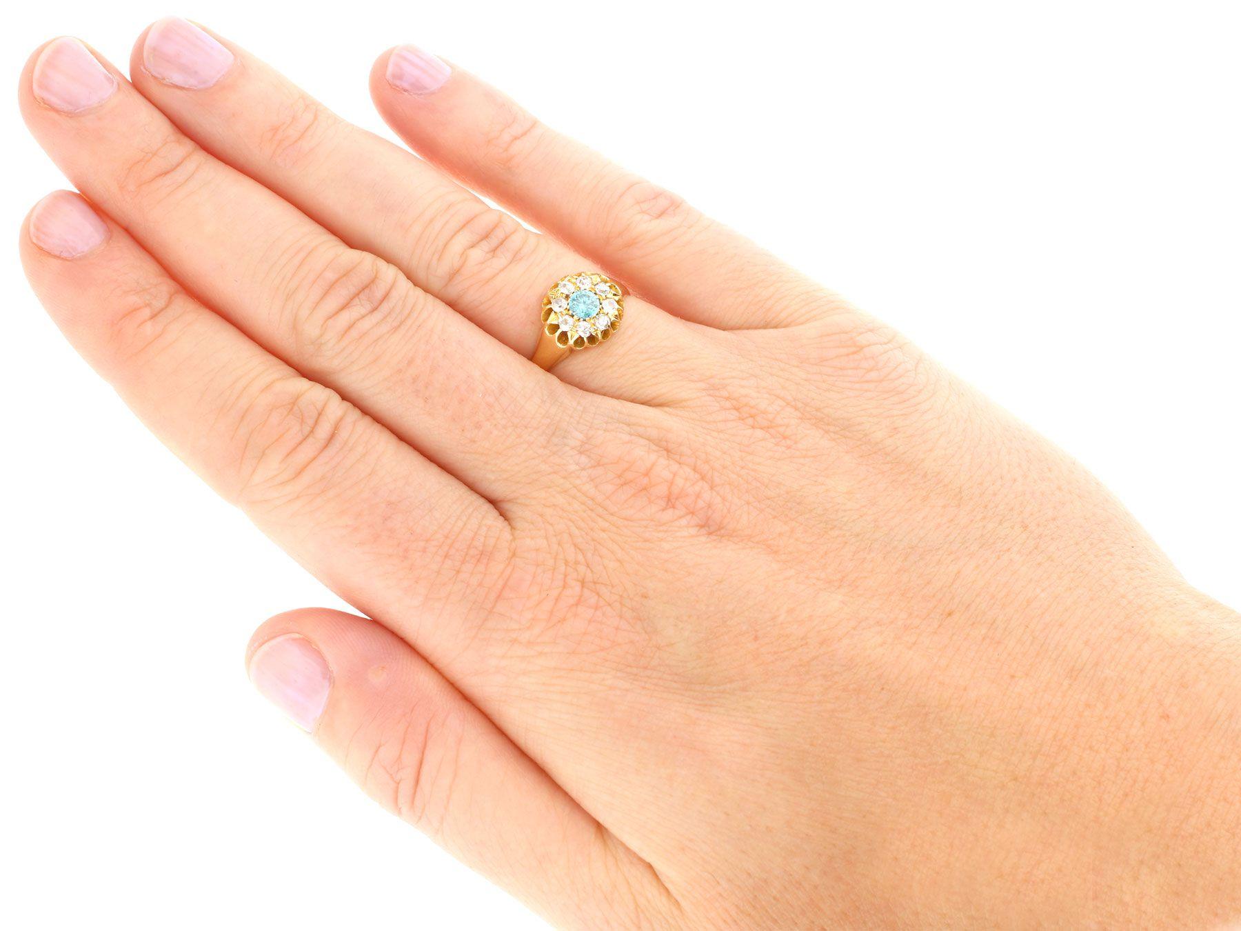 1915 Antique Blue Zircon and Diamond Yellow Gold Cocktail Ring 1