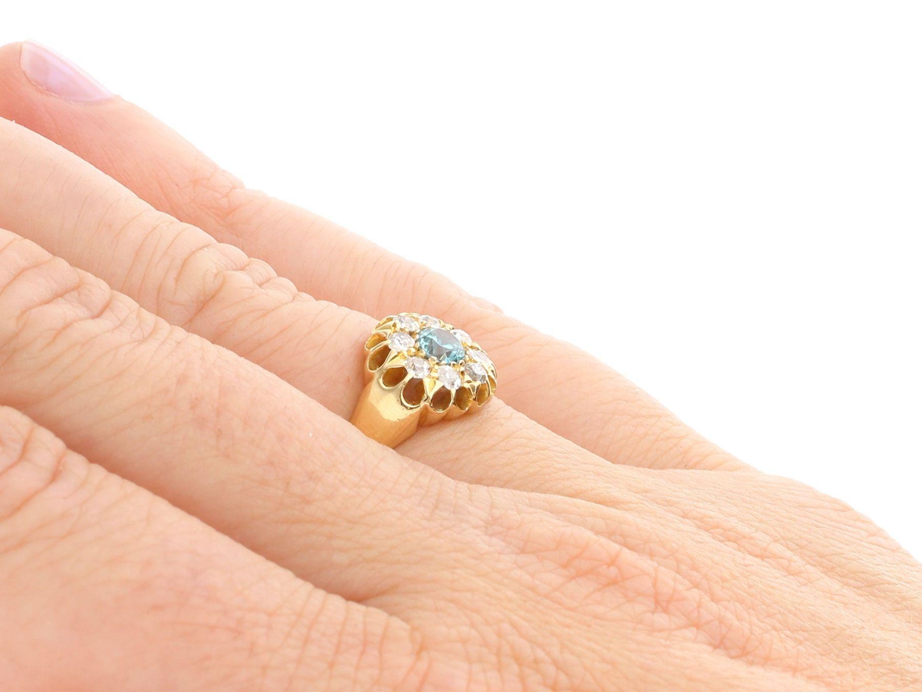 1915 Antique Blue Zircon and Diamond Yellow Gold Cocktail Ring 2