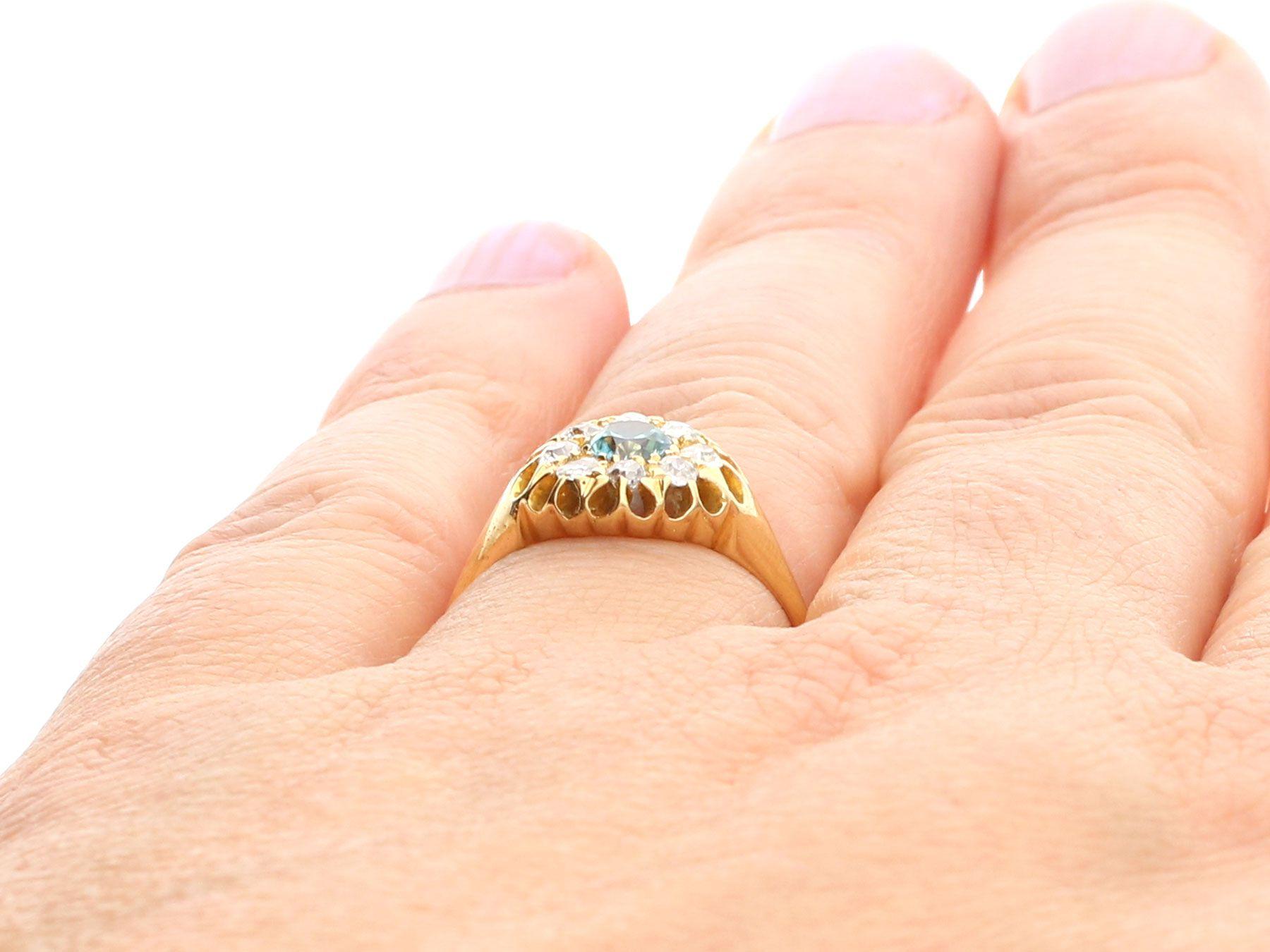 1915 Antique Blue Zircon and Diamond Yellow Gold Cocktail Ring 3