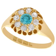 1915 Antique Blue Zircon and Diamond Yellow Gold Cocktail Ring