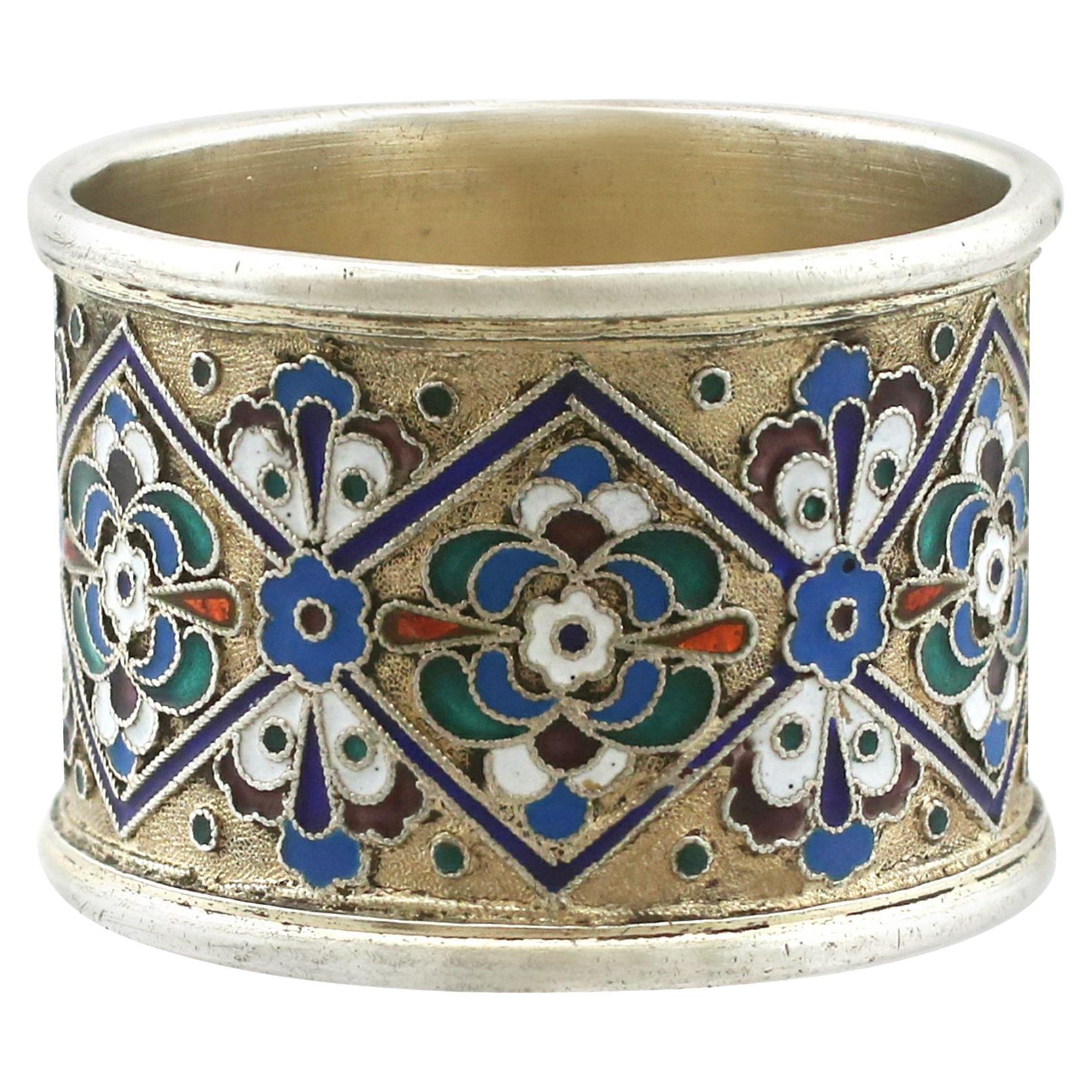 1915 Russian Silver Gilt and Polychrome Cloisonné Enamel Napkin Ring For Sale