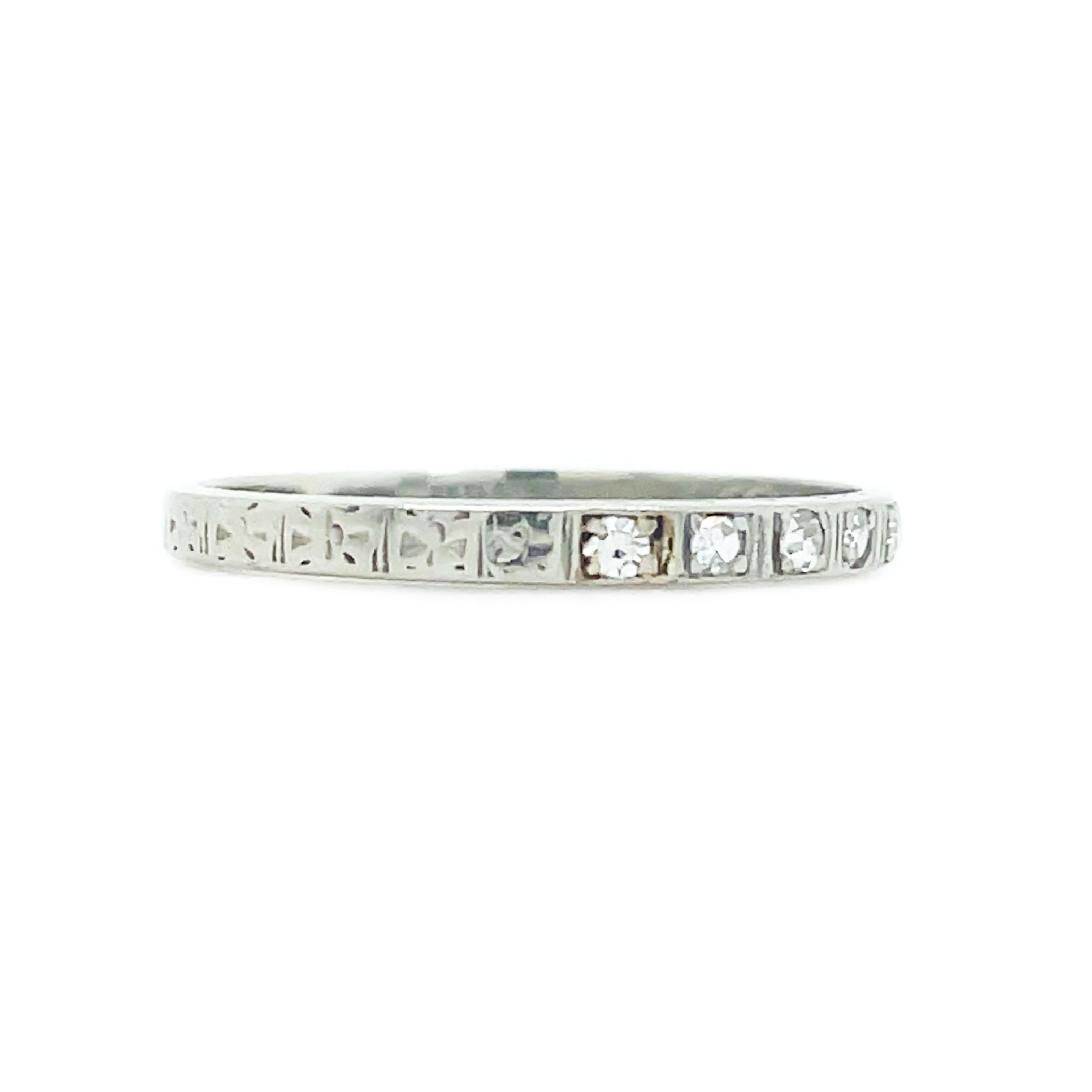 1915 Art Deco Hand-Engraved White Gold Diamond Band For Sale 1