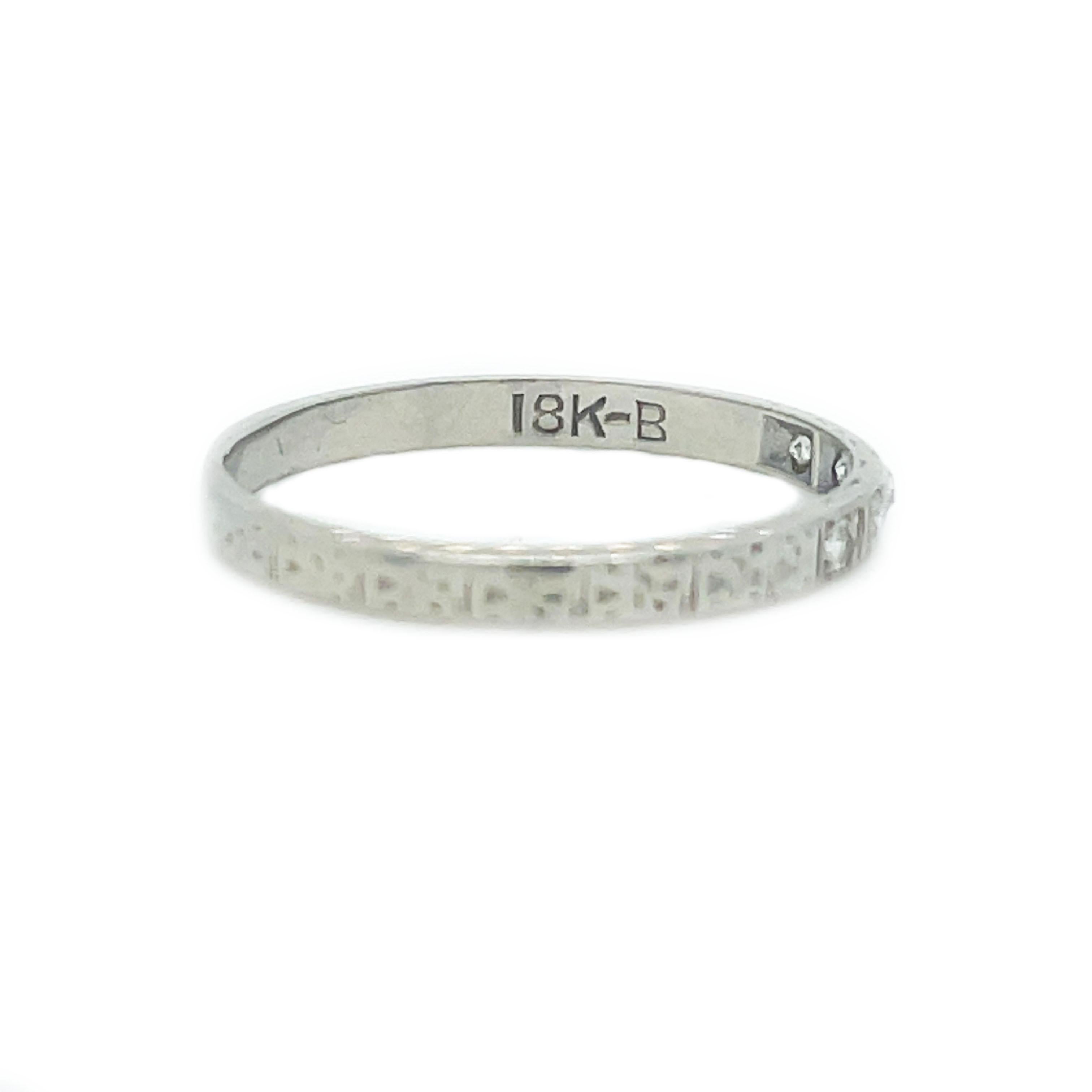 1915 Art Deco Hand-Engraved White Gold Diamond Band For Sale 2
