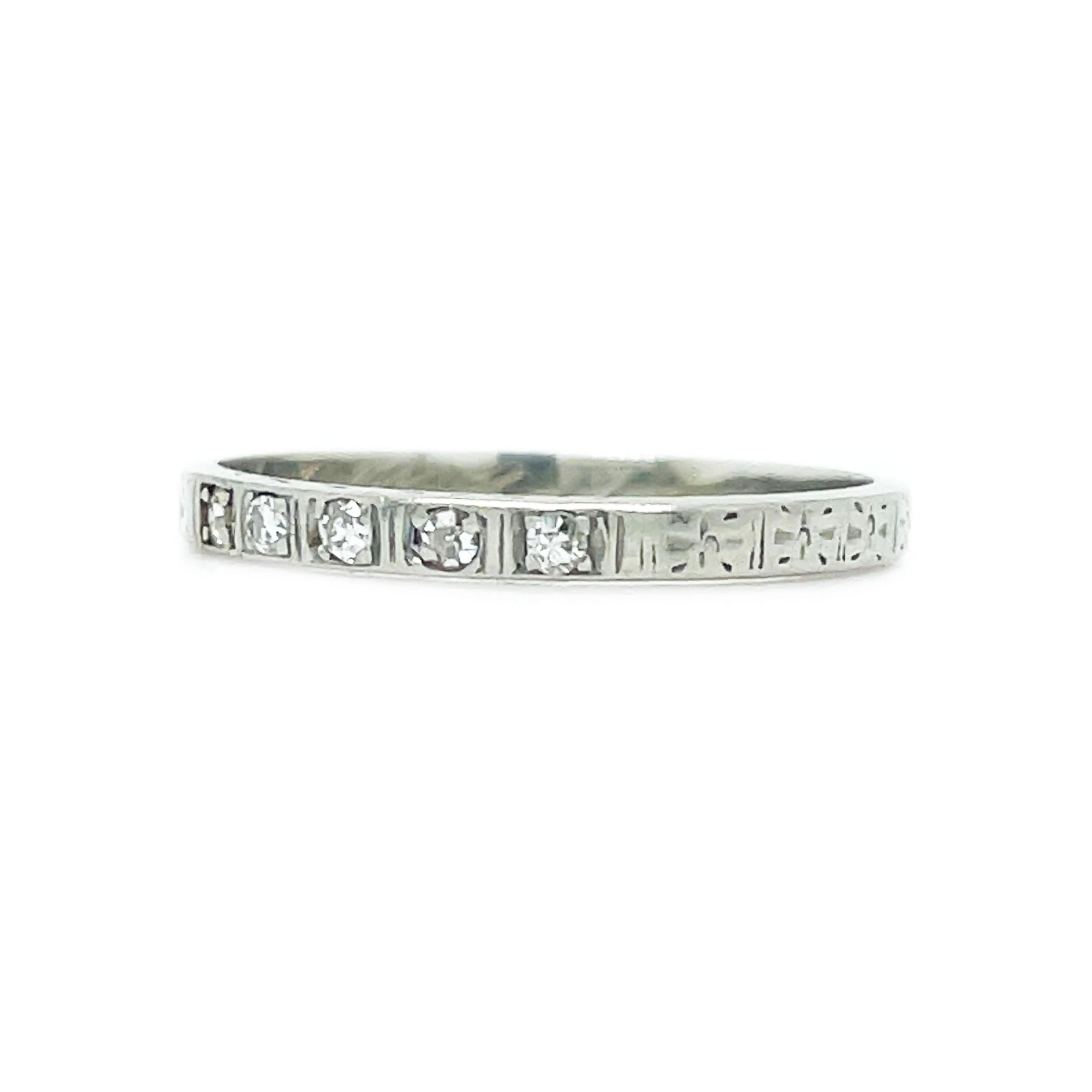 1915 Art Deco Hand-Engraved White Gold Diamond Band For Sale 3