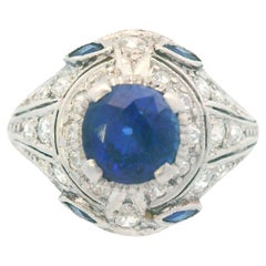 1915 Art Deco Platinum Diamond and Sapphire Ring