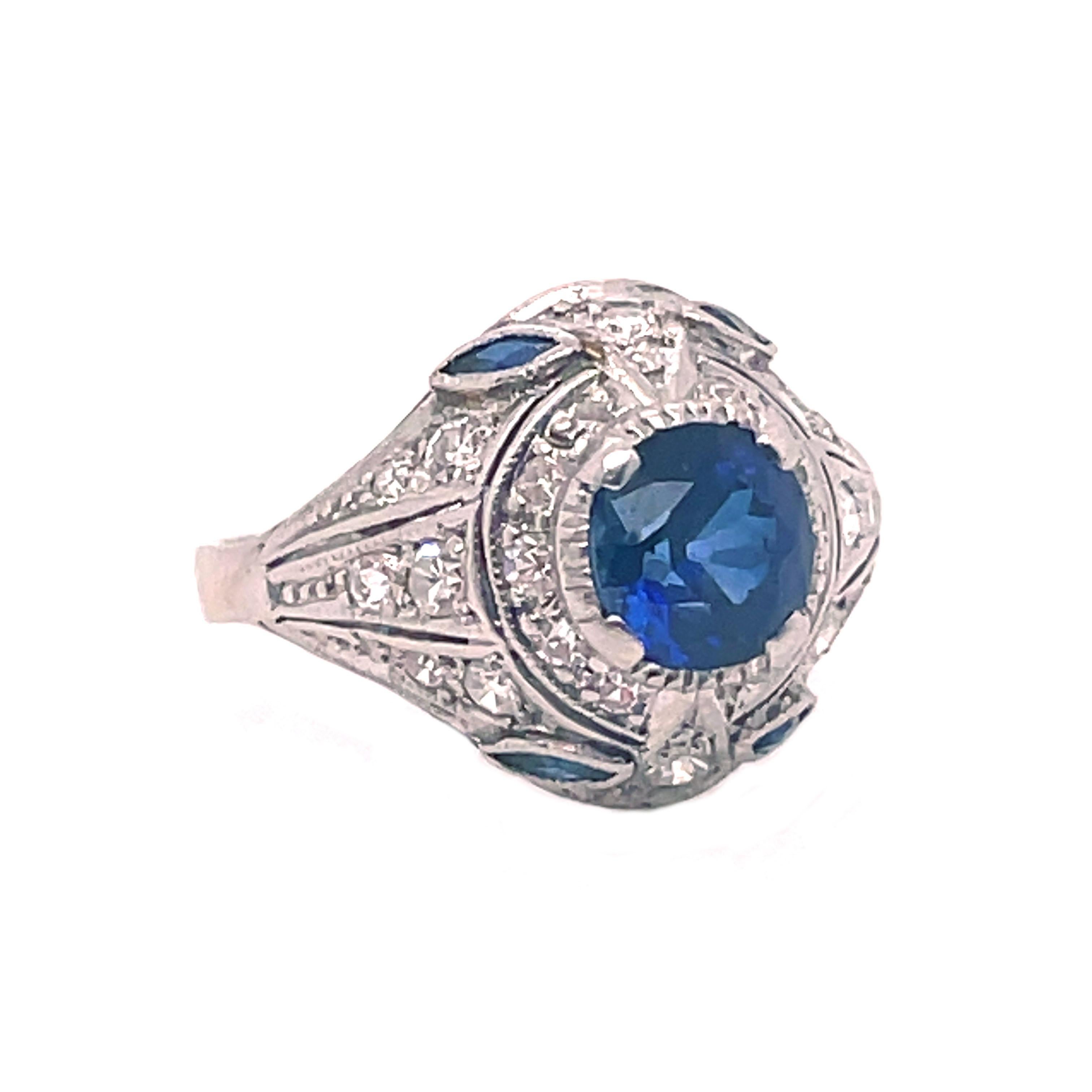 Women's 1915 Art Deco Platinum Sapphire and Diamond Ring For Sale