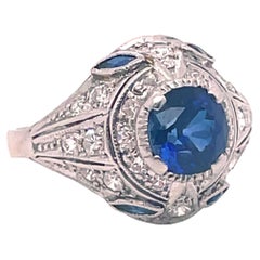 Antique 1915 Art Deco Platinum Sapphire and Diamond Ring