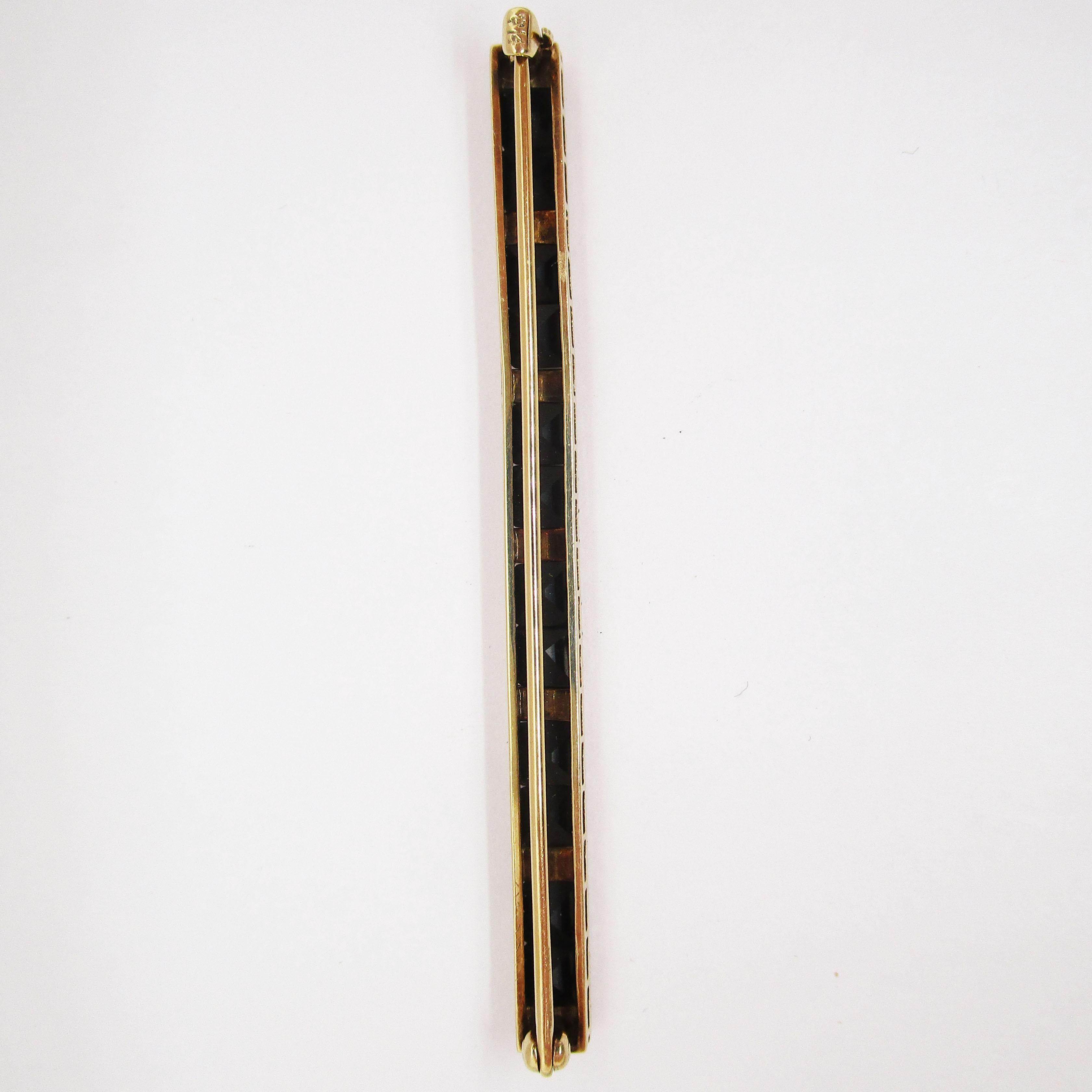 Sloan & Co Broche barrette Art déco en or 14 carats et perles d'onyx noir de taille française, 1915 1