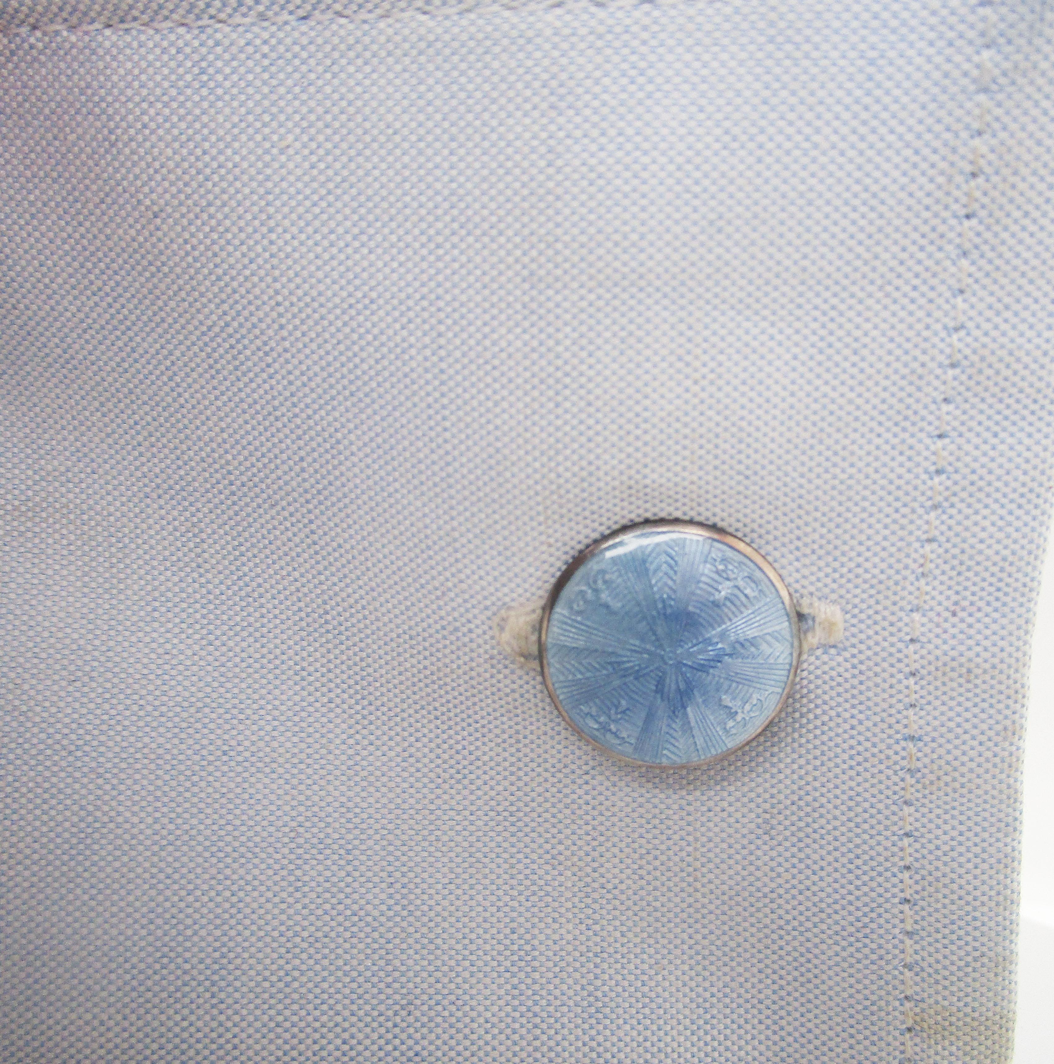 1915 Art Deco Soft Blue Guilloche Enamel Cufflinks In Excellent Condition In Lexington, KY