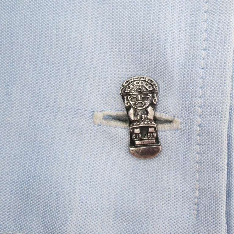Men's 1915 Art Deco Sterling Silver Enamel Aztec Cufflinks For Sale