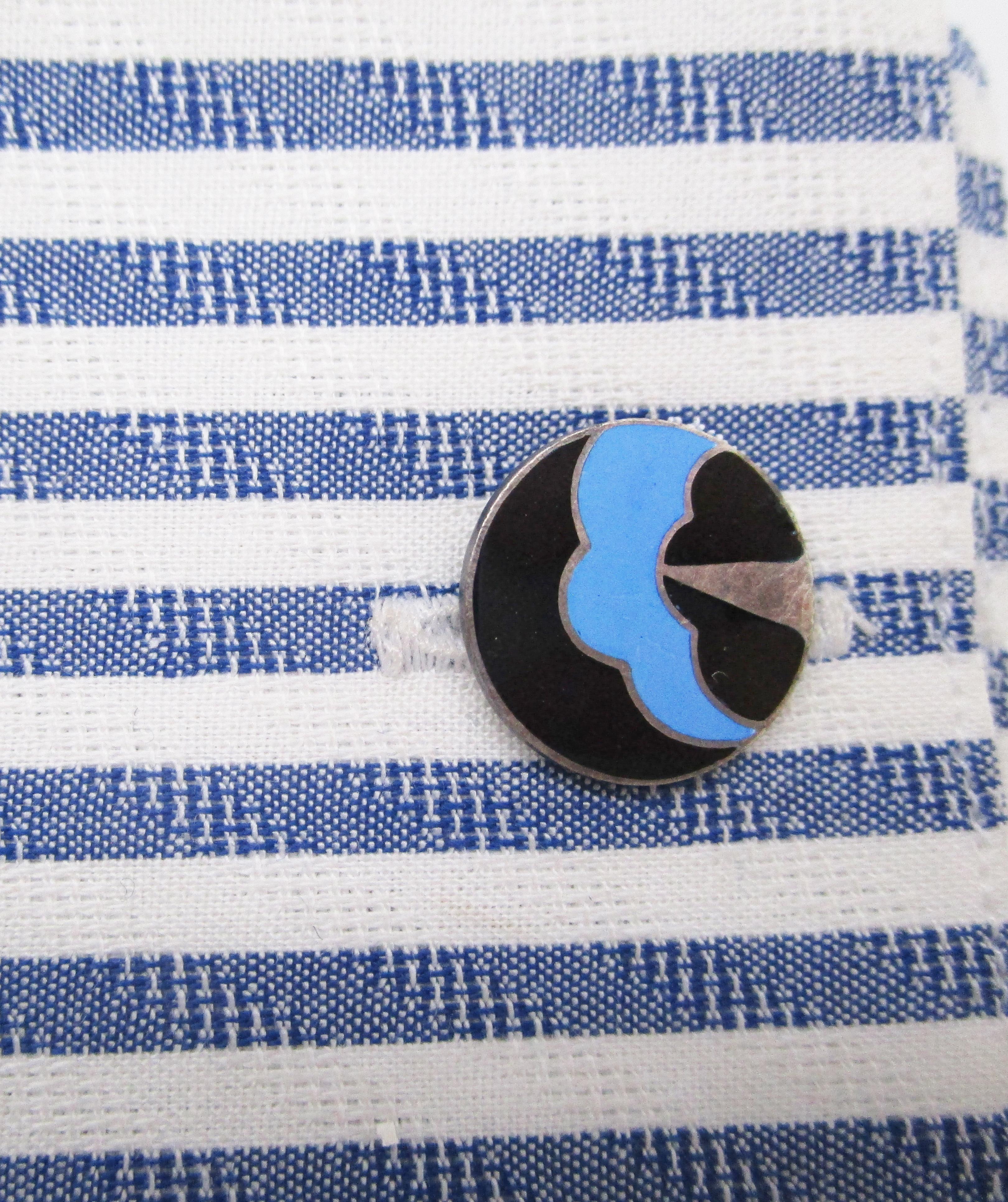 1915 Art Deco Sterling Silver Enamel Thundercloud Motif Cufflinks 3
