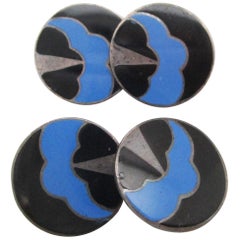 1915 Art Deco Sterling Silver Enamel Thundercloud Motif Cufflinks