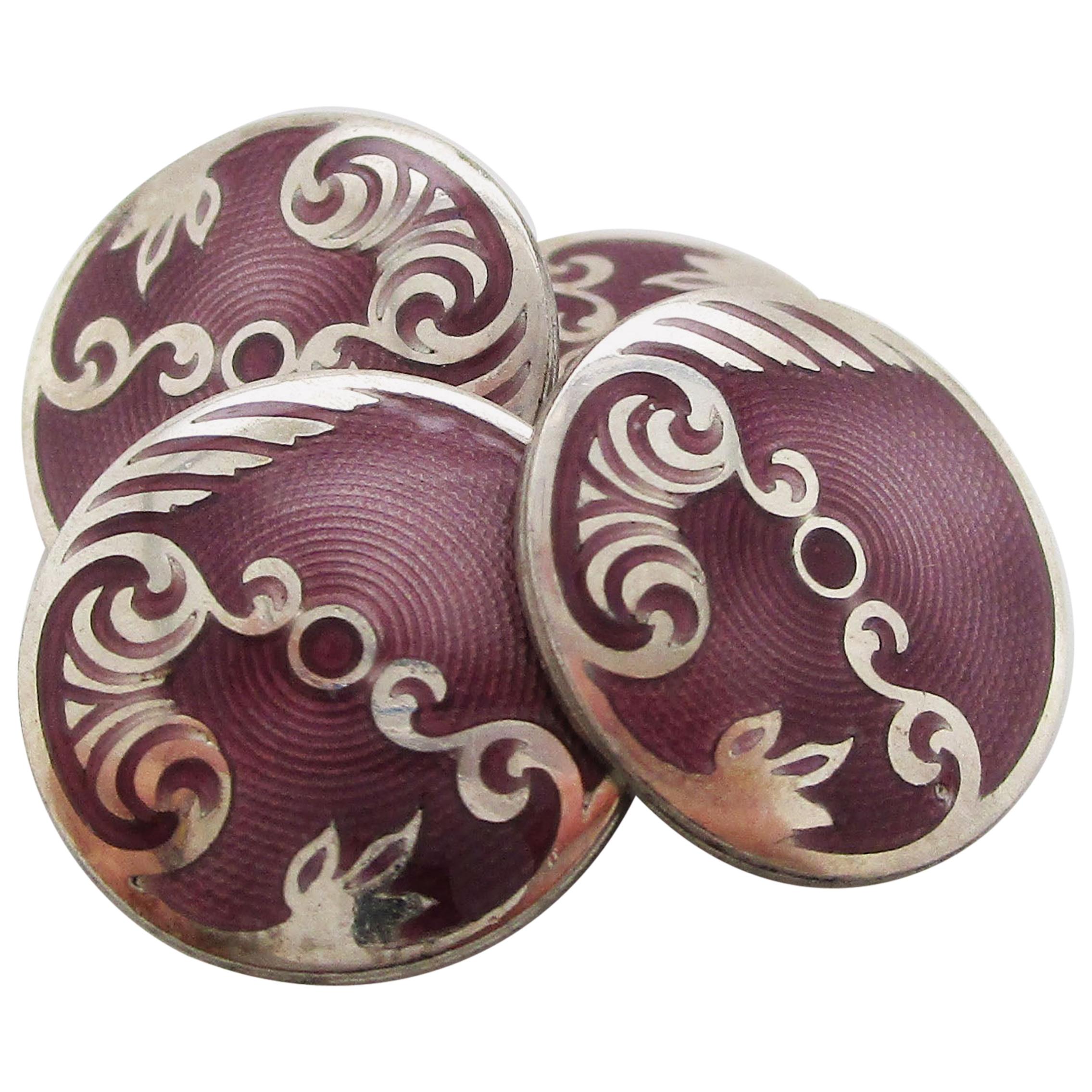 1915 Art Deco Sterling Silver Lavender Enamel Cufflinks