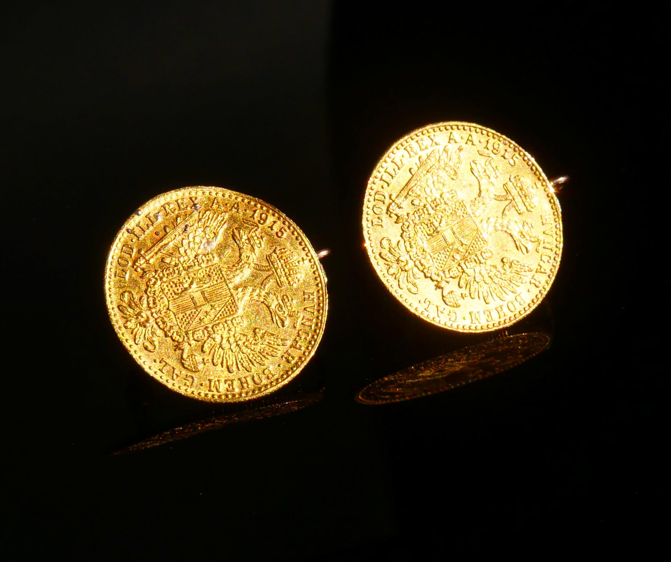 1915 Austrain Empire Ohrringe 2 Dukaten Münzen 23K/ 14K Gold / 7.8gr im Angebot 3