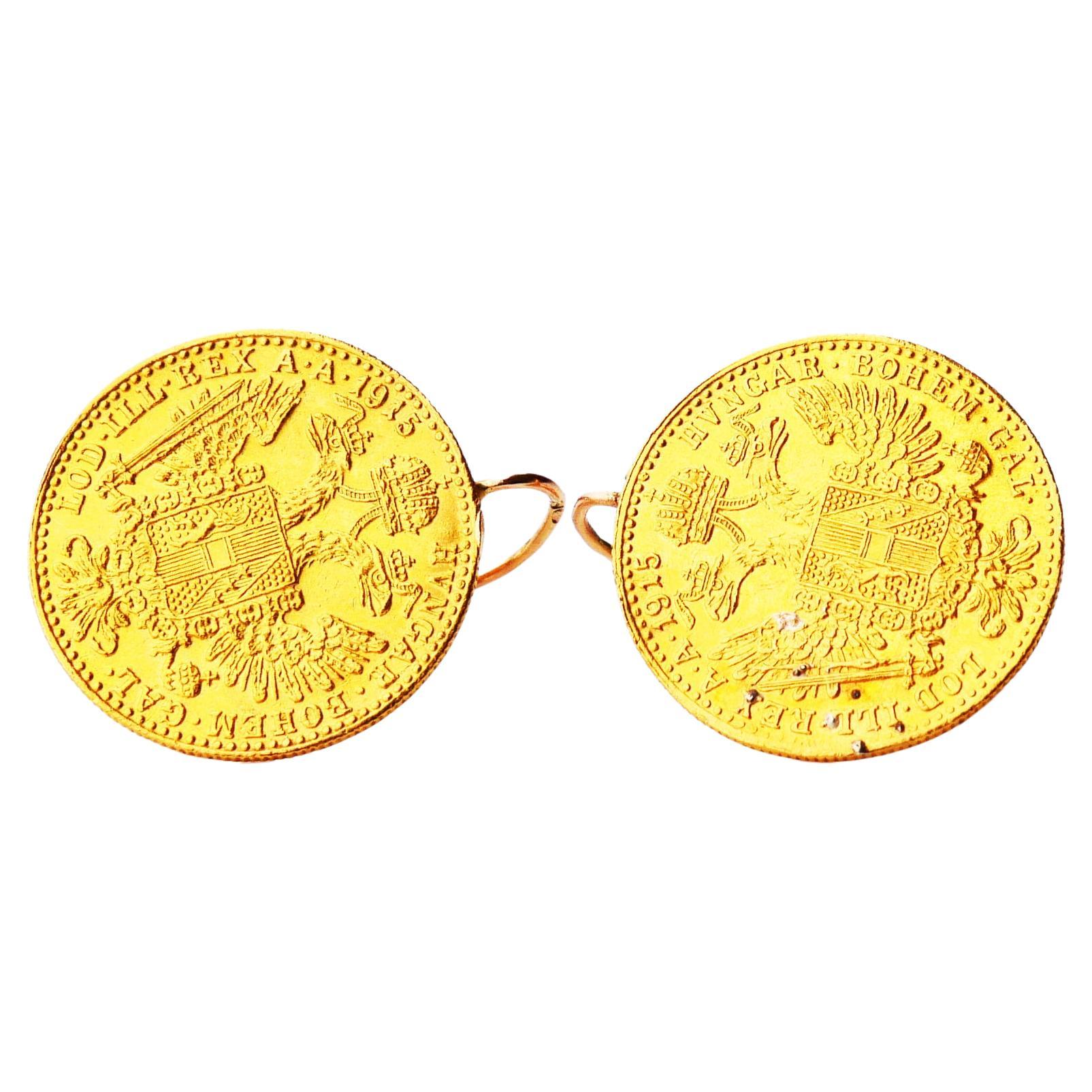 1915 Austrain Empire Earrings 2 Ducats Coins 23K/ 14K Gold / 7.8gr For Sale