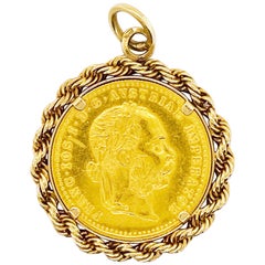 1915 Austrian Gold Coin, 14K Gold Rope Coin Bezel and Bail for Pendant, 22k, 18k