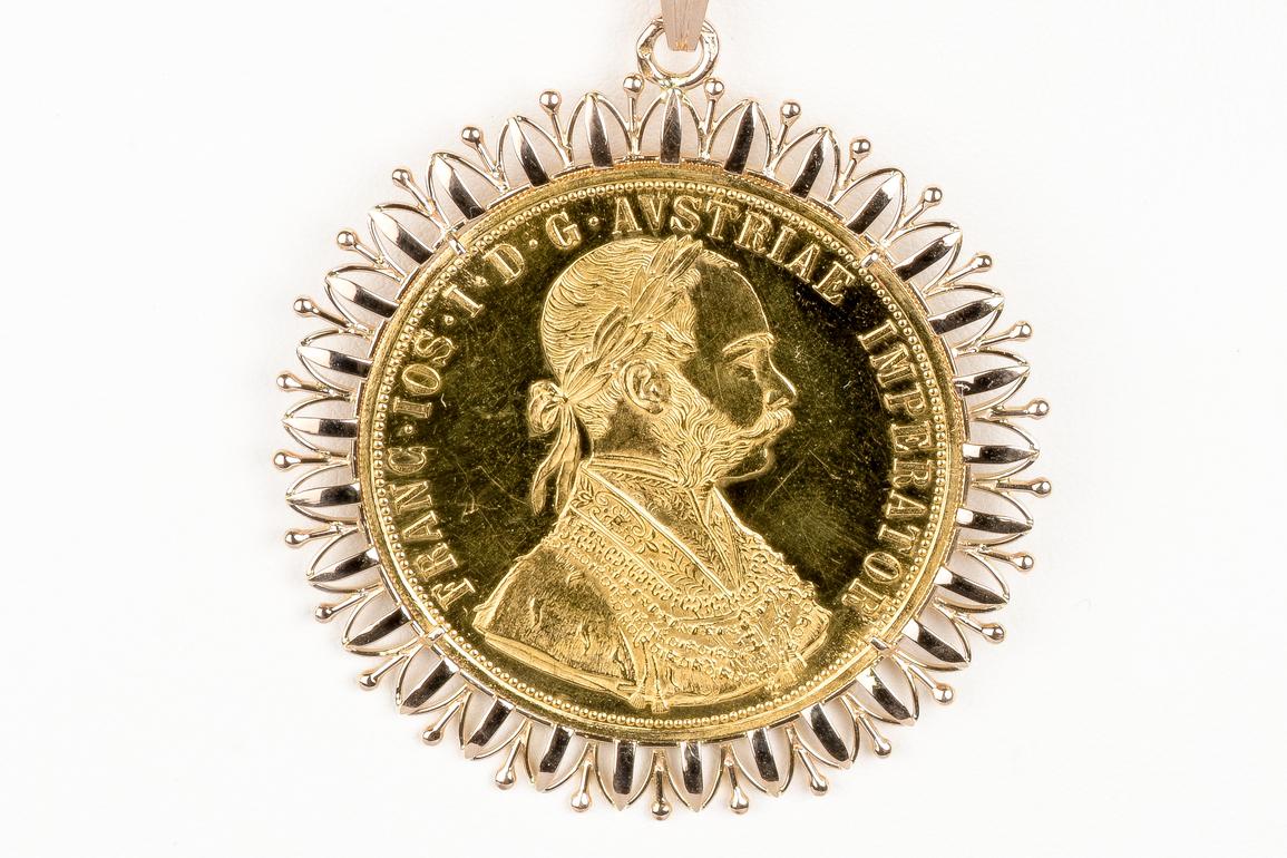 Women's or Men's 1915 Autricheinne Coin Pendant Necklace in 18K Gold