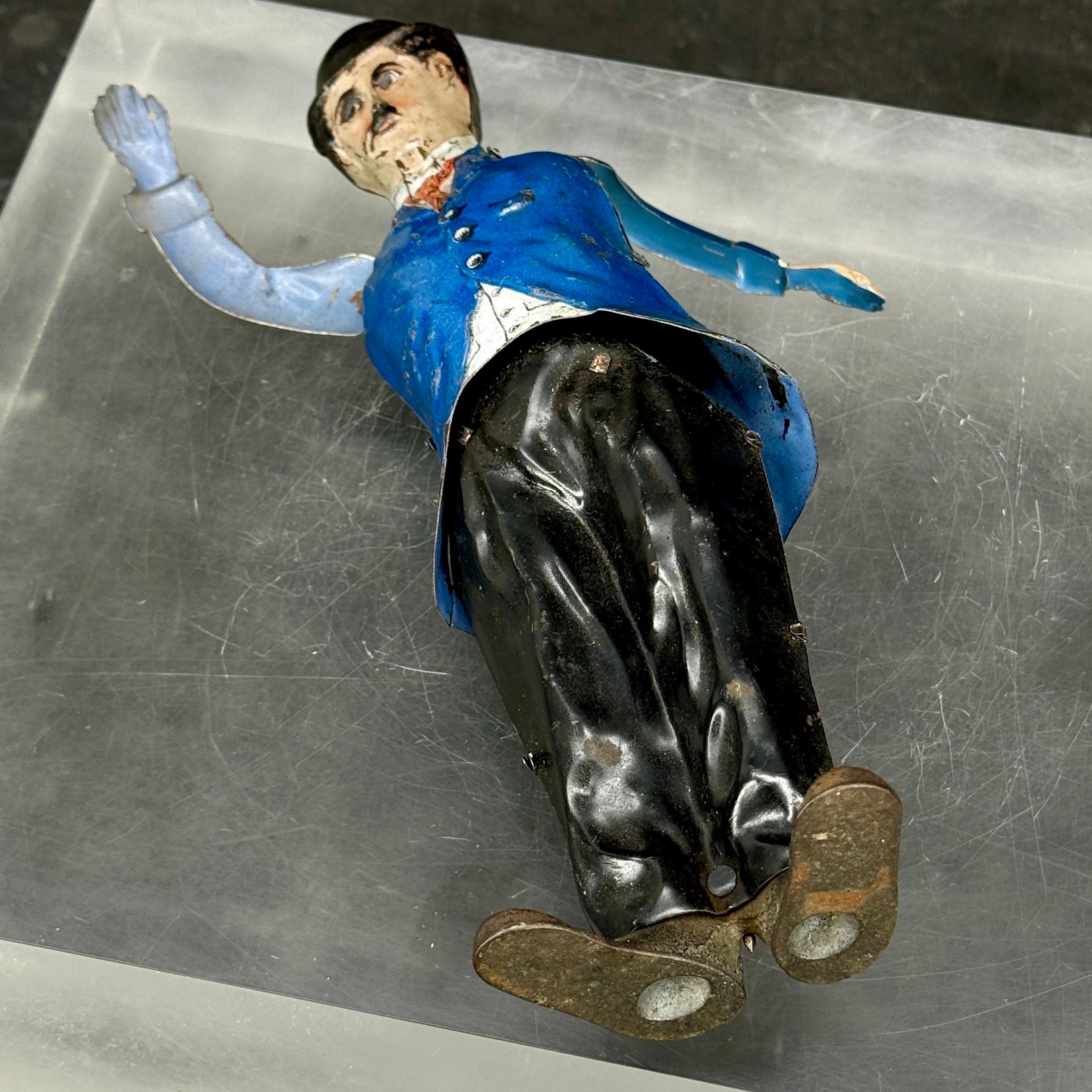 1915 I. A. B. Charlie Chaplin Litho en fer-blanc Figurine à remonter Jouet en vente 8