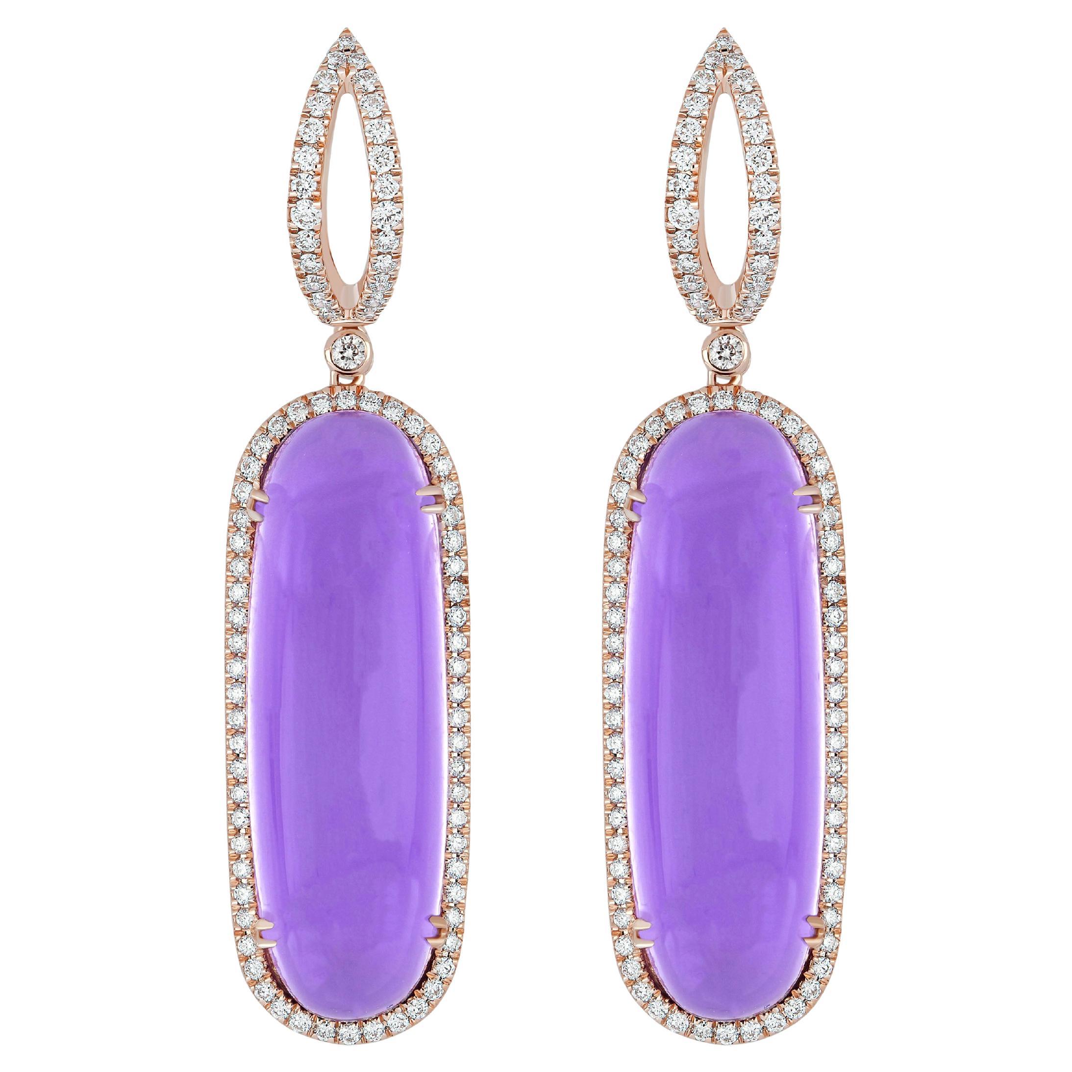 19.15 CT's Amethyst and Diamond Elongated Earring in 14karat Rose Gold