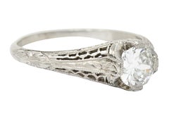 1915 Edwardian 0.63 Carats Diamond Platinum Filigree Engagement Ring