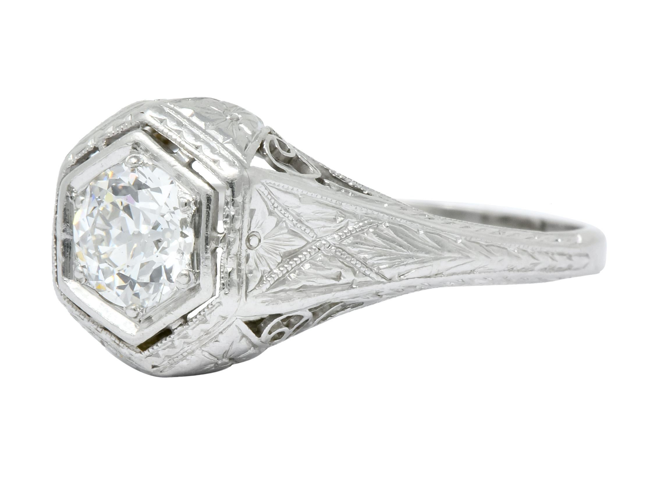 Women's or Men's 1915 Edwardian .63 Carat Diamond Platinum Engagement Ring