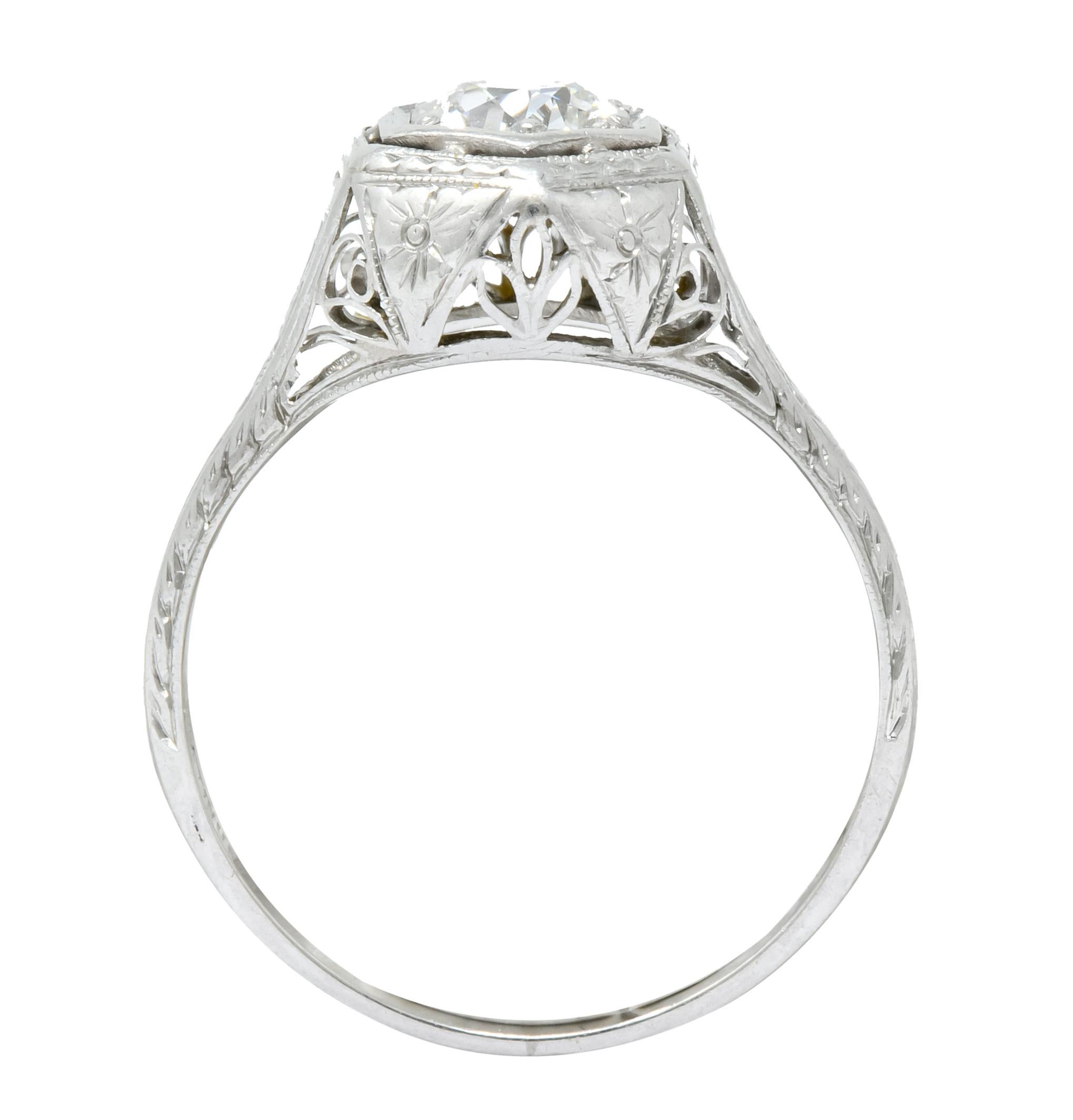 1915 Edwardian .63 Carat Diamond Platinum Engagement Ring 1