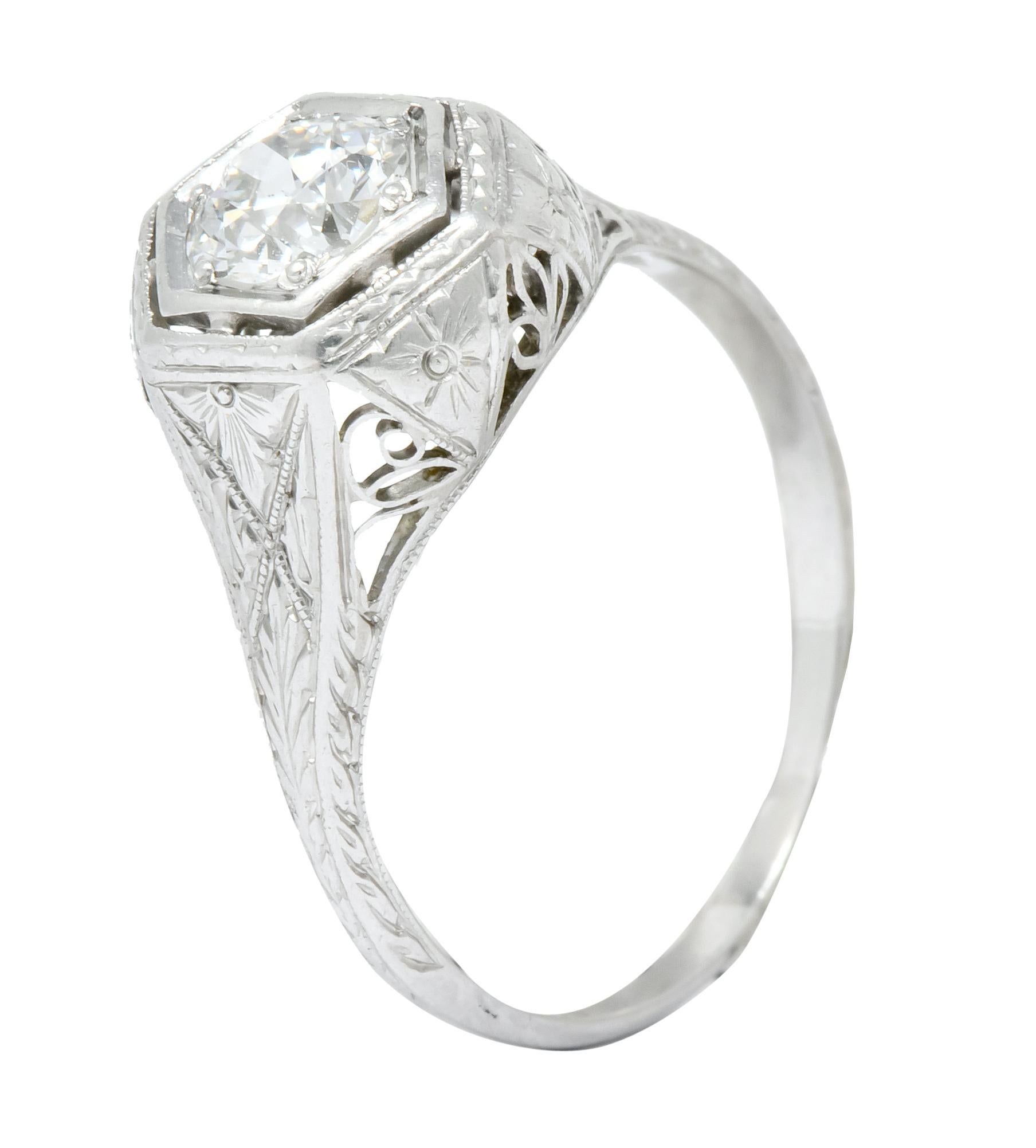 1915 Edwardian .63 Carat Diamond Platinum Engagement Ring 2