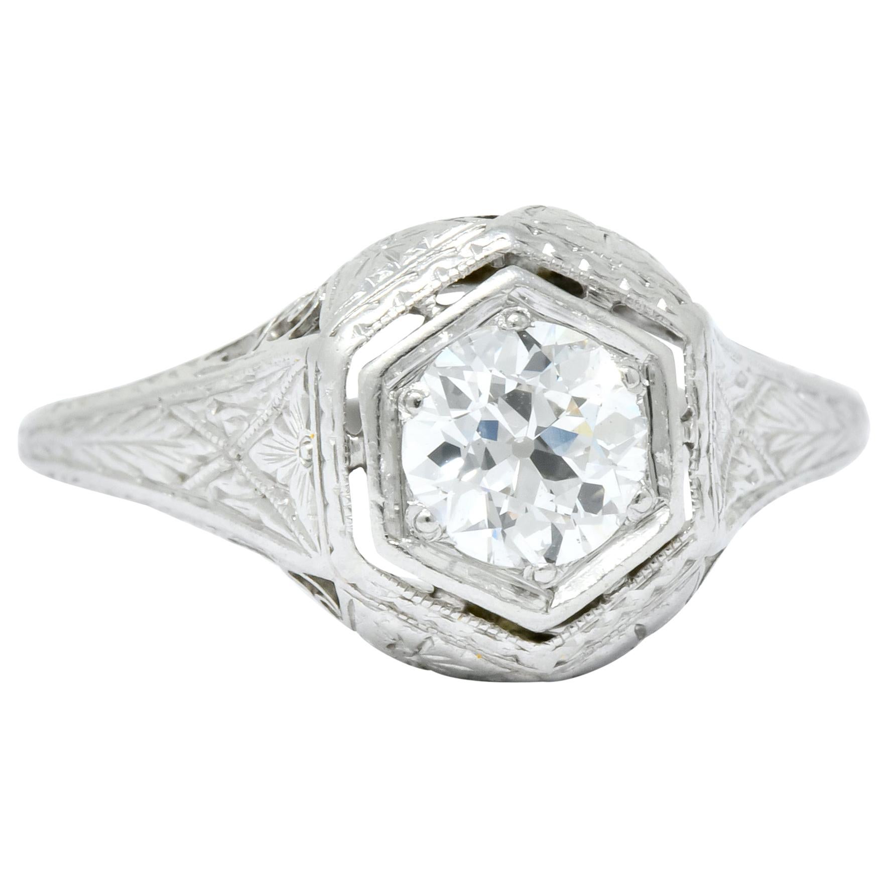 1915 Edwardian .63 Carat Diamond Platinum Engagement Ring