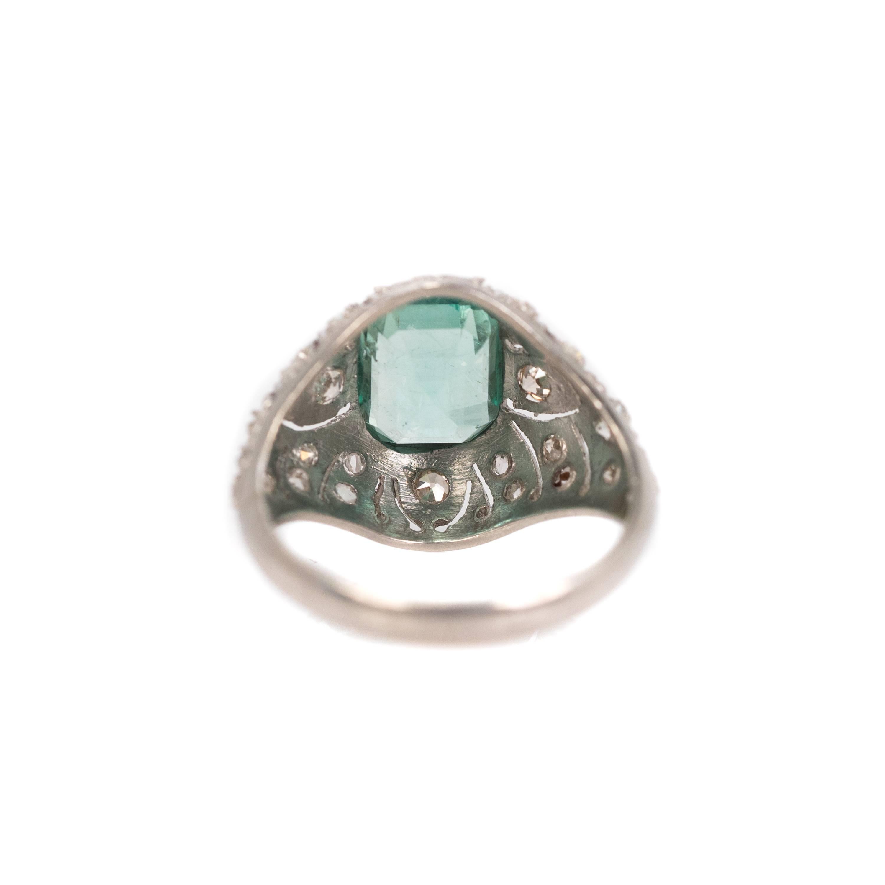 Emerald Cut 1915 Edwardian Era 3 Carat Colombian Emerald and Diamond Platinum Ring