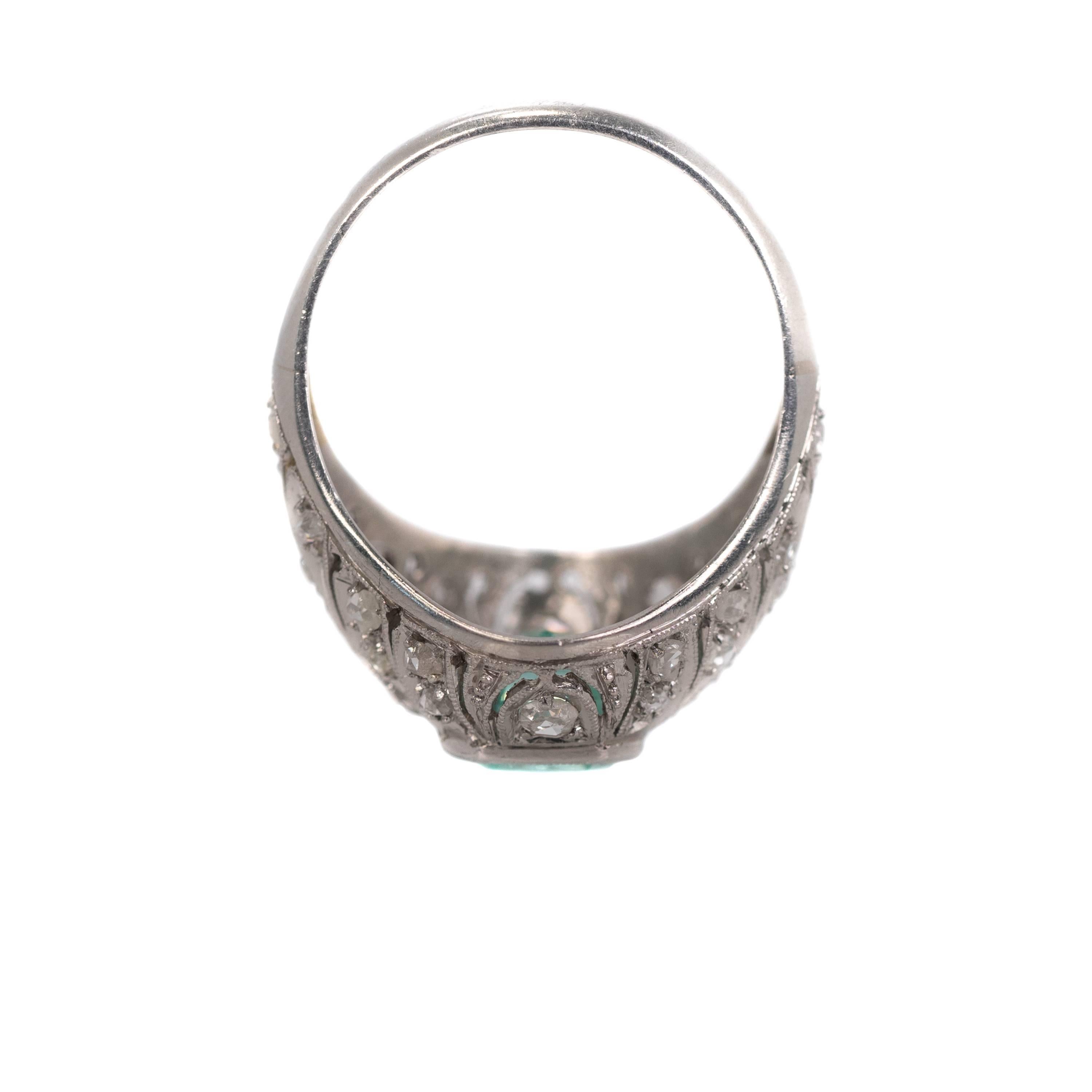 1915 Edwardian Era 3 Carat Colombian Emerald and Diamond Platinum Ring 1
