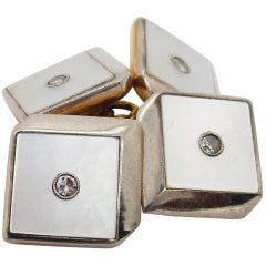 1915 English Art Deco Platinum over Gold Diamond Cube Cufflinks