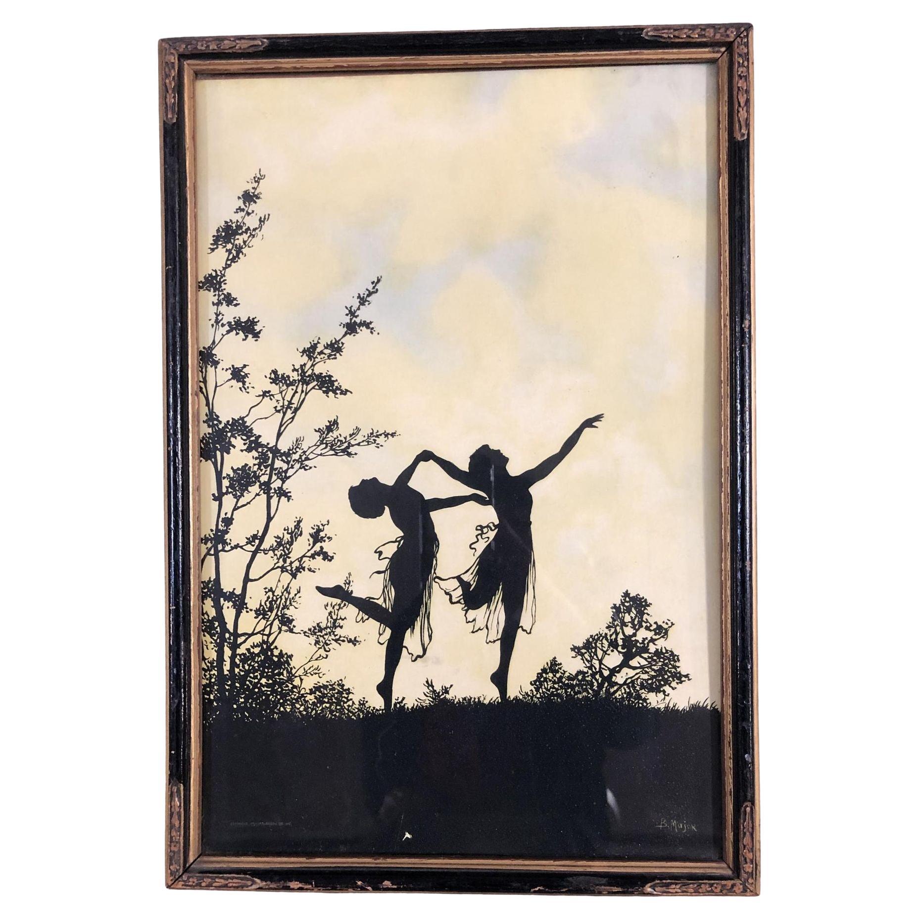 1915 Estampe néoclassique encadrée Where Terpsichore Dwells Silhouette de Boris Major en vente
