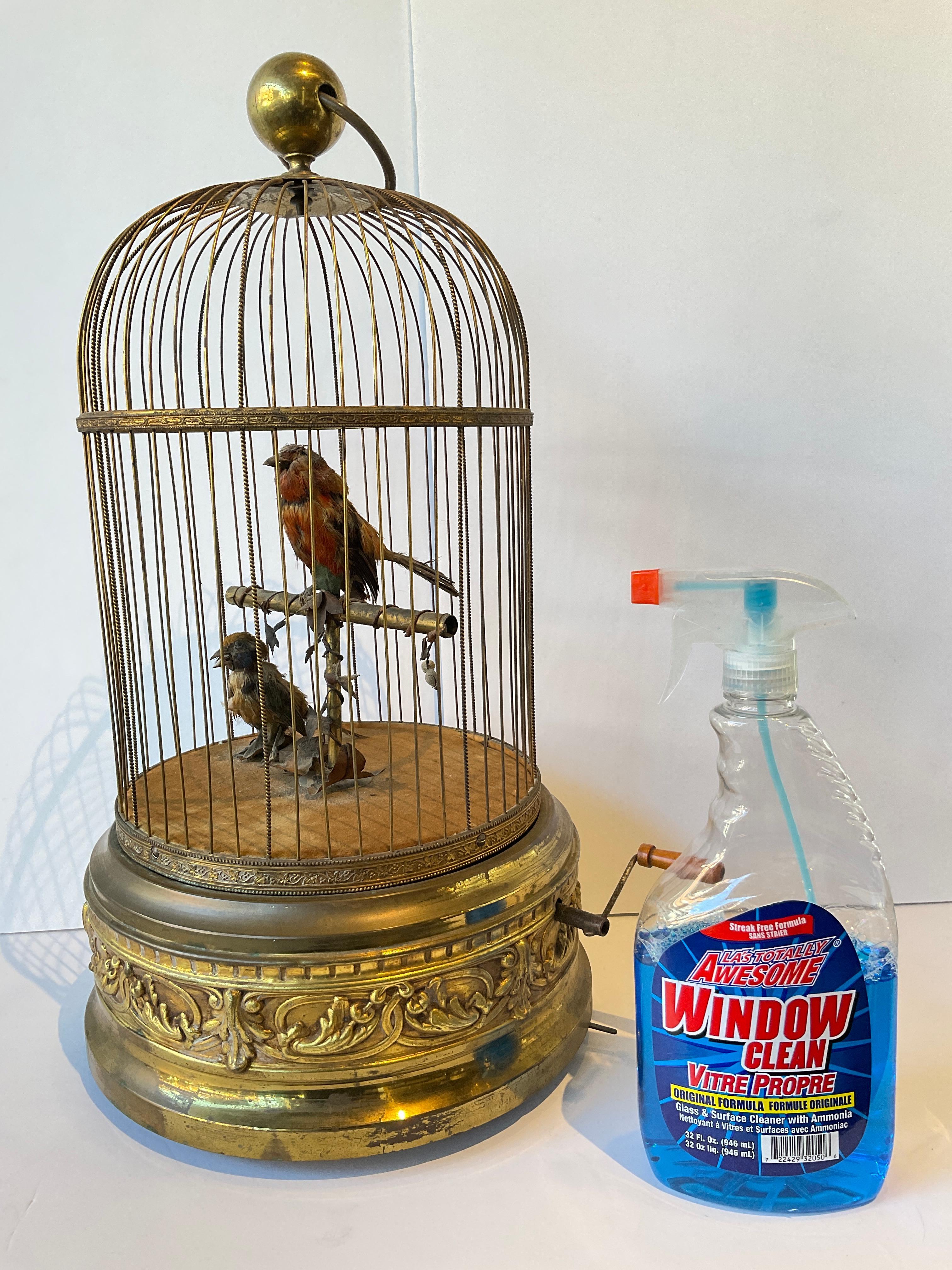 1915 French automaton birds singing and tweeting in a brass birdcage. Marked made in France on the bottom.
This item cannot be shipped through parcel mail. It should be sent through a shipper.
The videos sound is off and not allowing the tweeting to