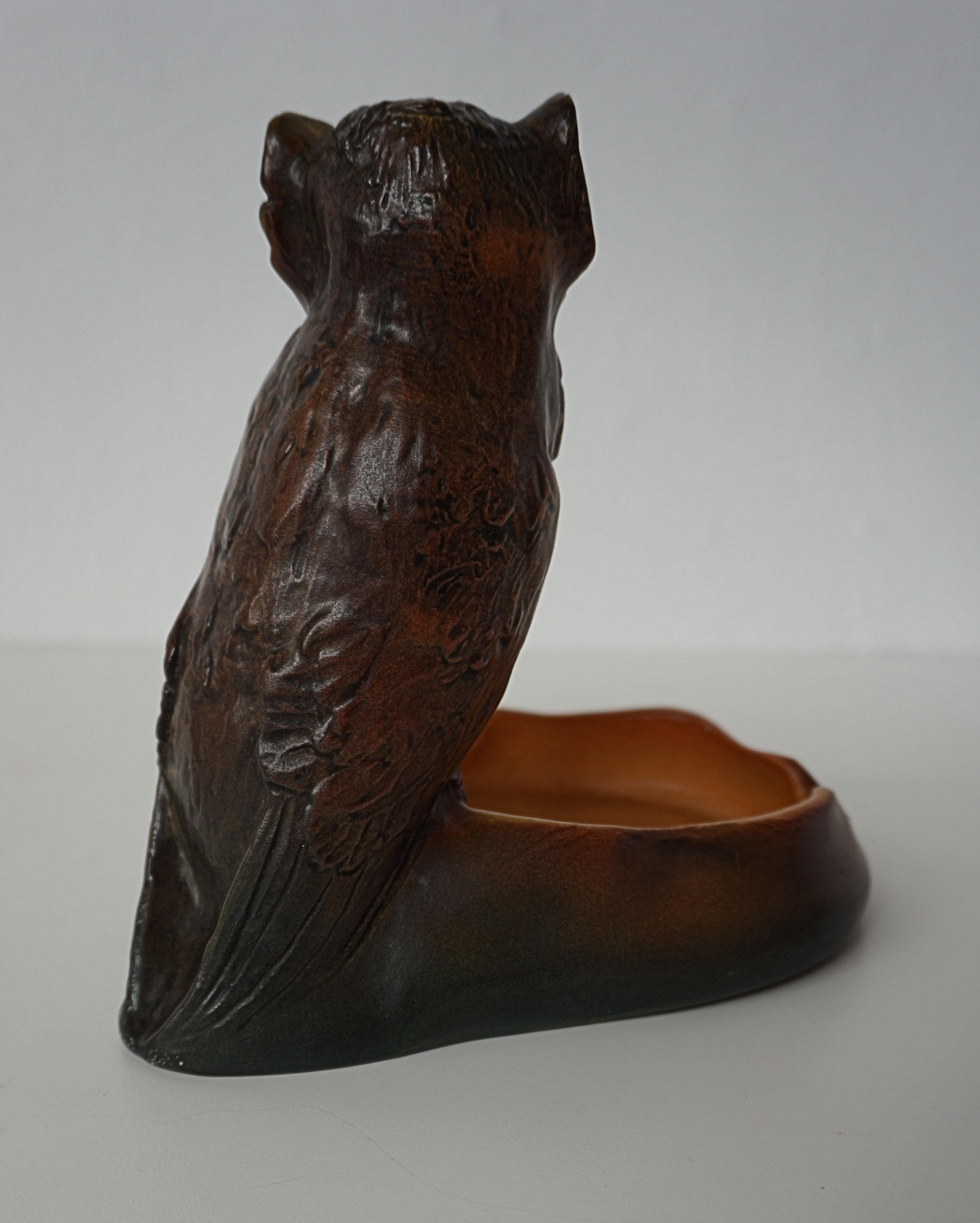 Hand-Crafted 1915 Handcrafted Danish Art Nouveau Owl Bowl by Niels Norvill for Ipsens Enke