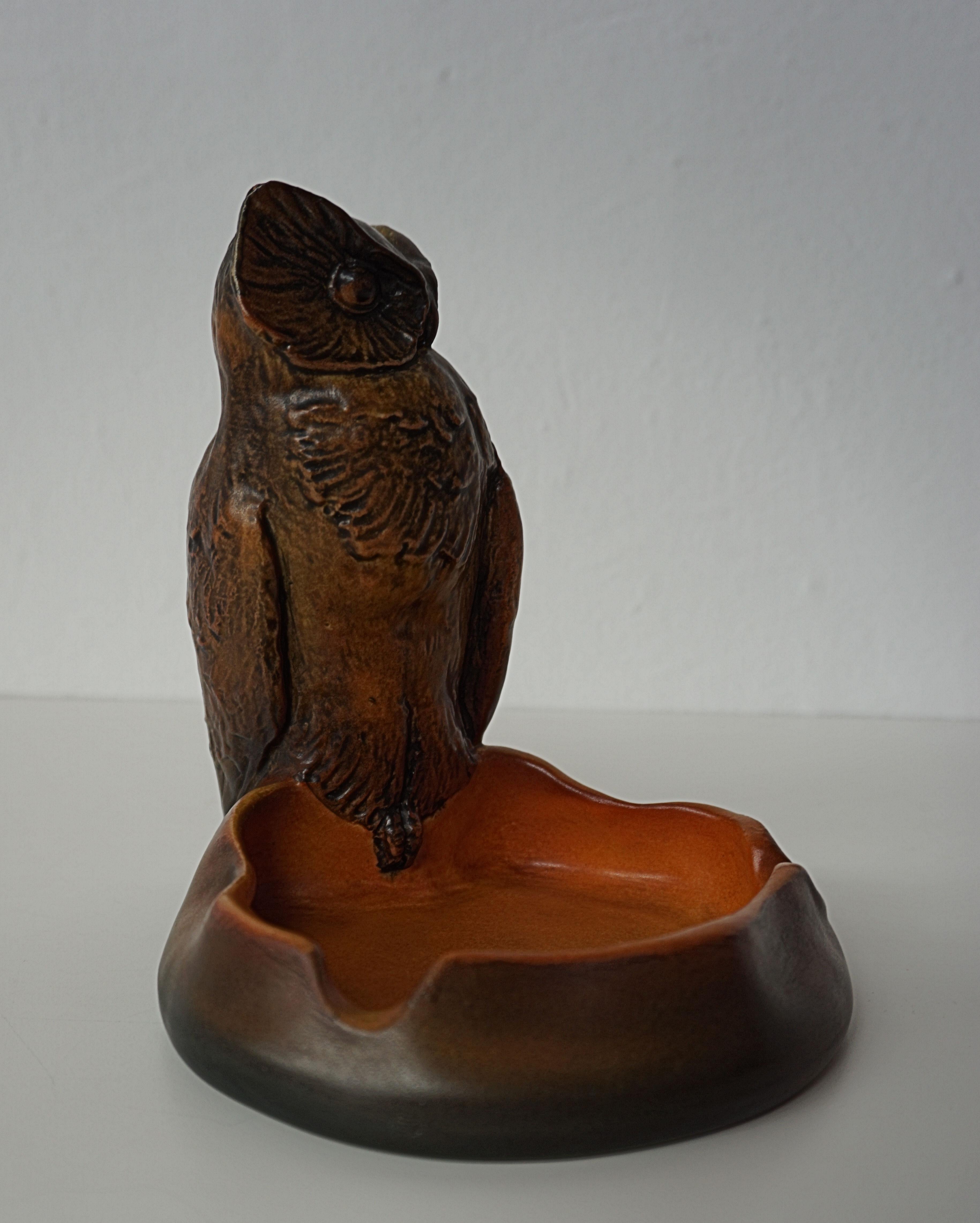 Early 20th Century 1915 Handcrafted Danish Art Nouveau Owl Bowl by Niels Norvill for Ipsens Enke