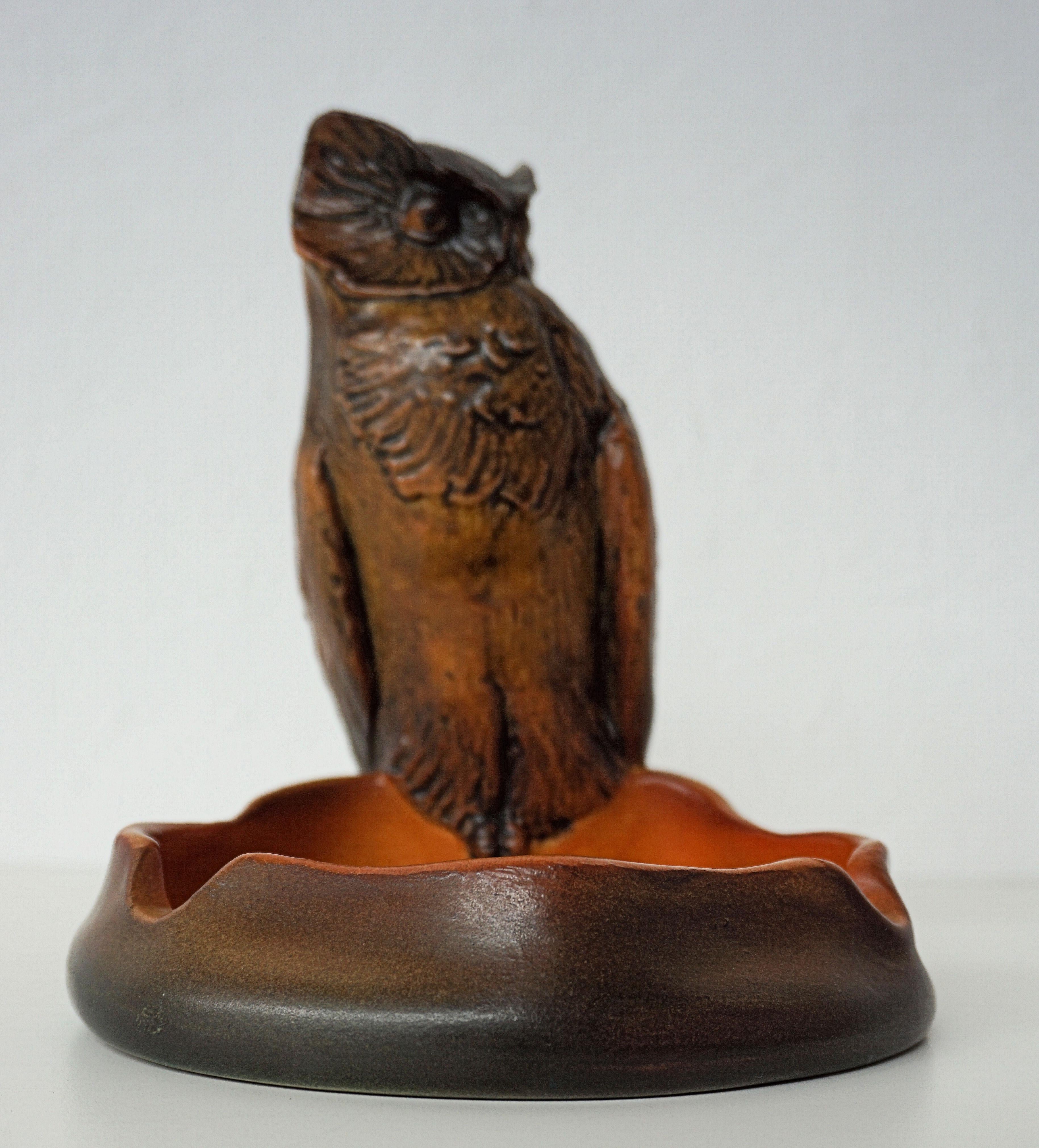 Ceramic 1915 Handcrafted Danish Art Nouveau Owl Bowl by Niels Norvill for Ipsens Enke