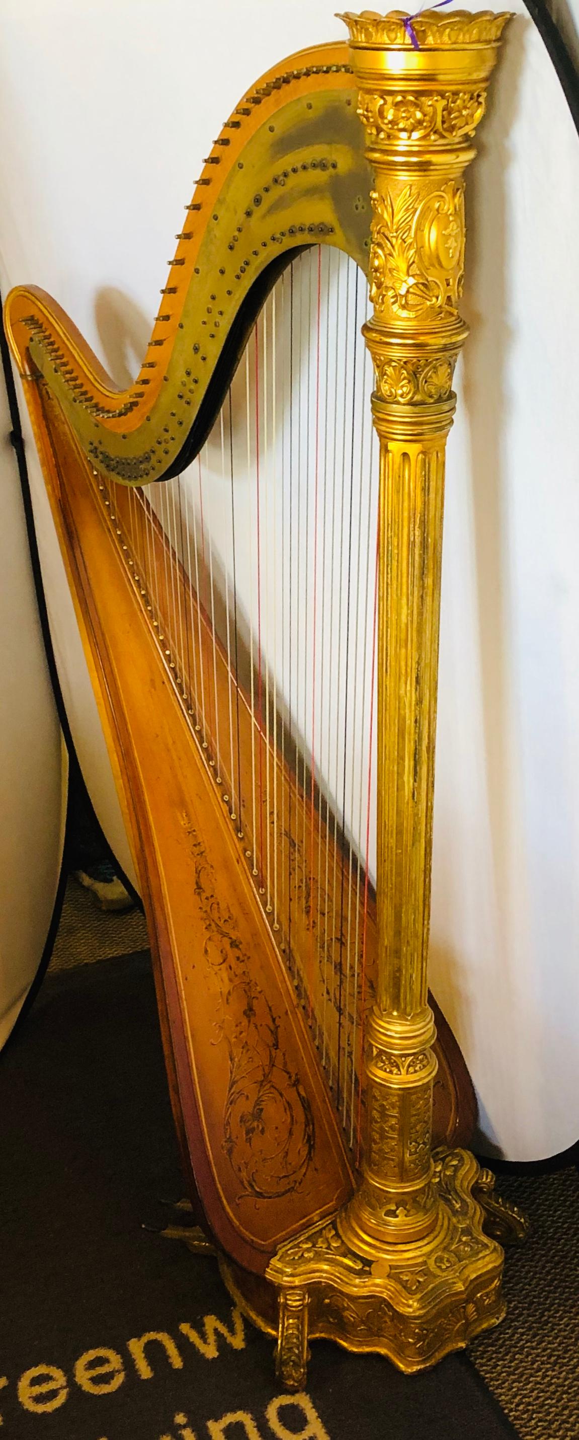 Lyon and Healy Concert Grand Harp Premium style 23 gold. Number 3011. The very top of the line and considered by most to be the most widely recognized harp in the world by this highly sought after craftsman. A Fine estate piece.
Weight 81 pounds.