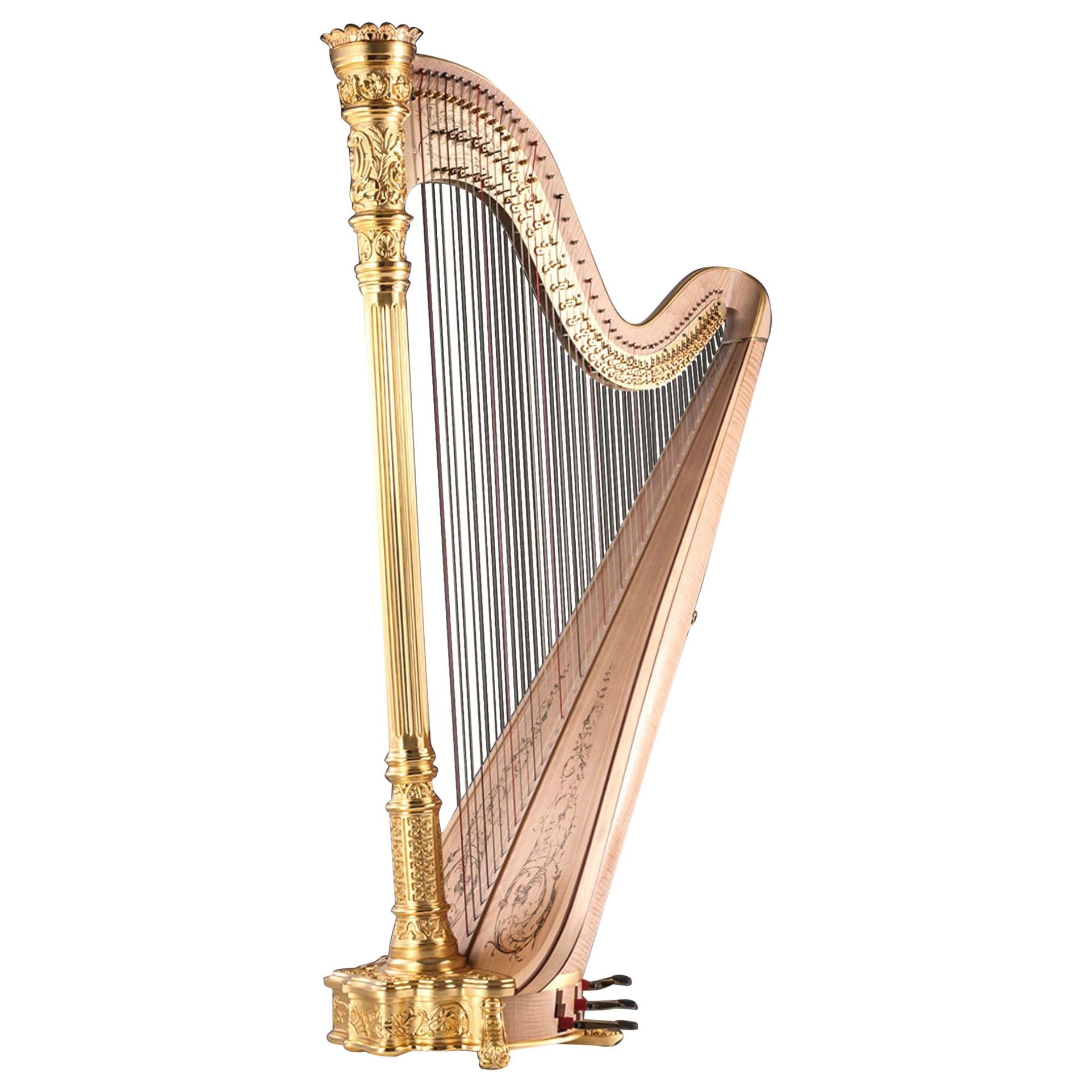 Grand harpe de concert Lyon and Healy en or 23 carats, style premium, 1915