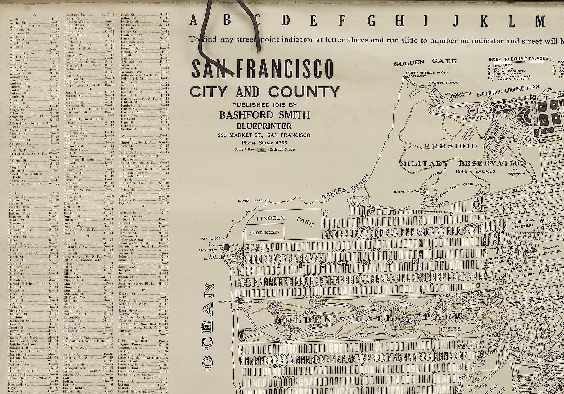 Hängekarte „San Francisco City and County“ von W. Bashford Smith, 1915 im Zustand „Gut“ im Angebot in Colorado Springs, CO