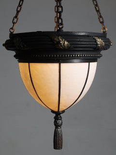 1915 Signed Frink Leaded Glass Acorn Pendent